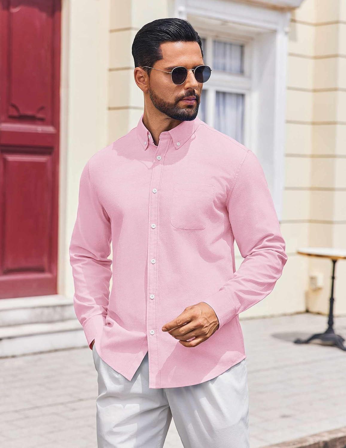 imageCOOFANDY Mens Long Sleeve Button Down Shirt Casual Untucked Shirts for Men Oxford Dress ShirtsPink