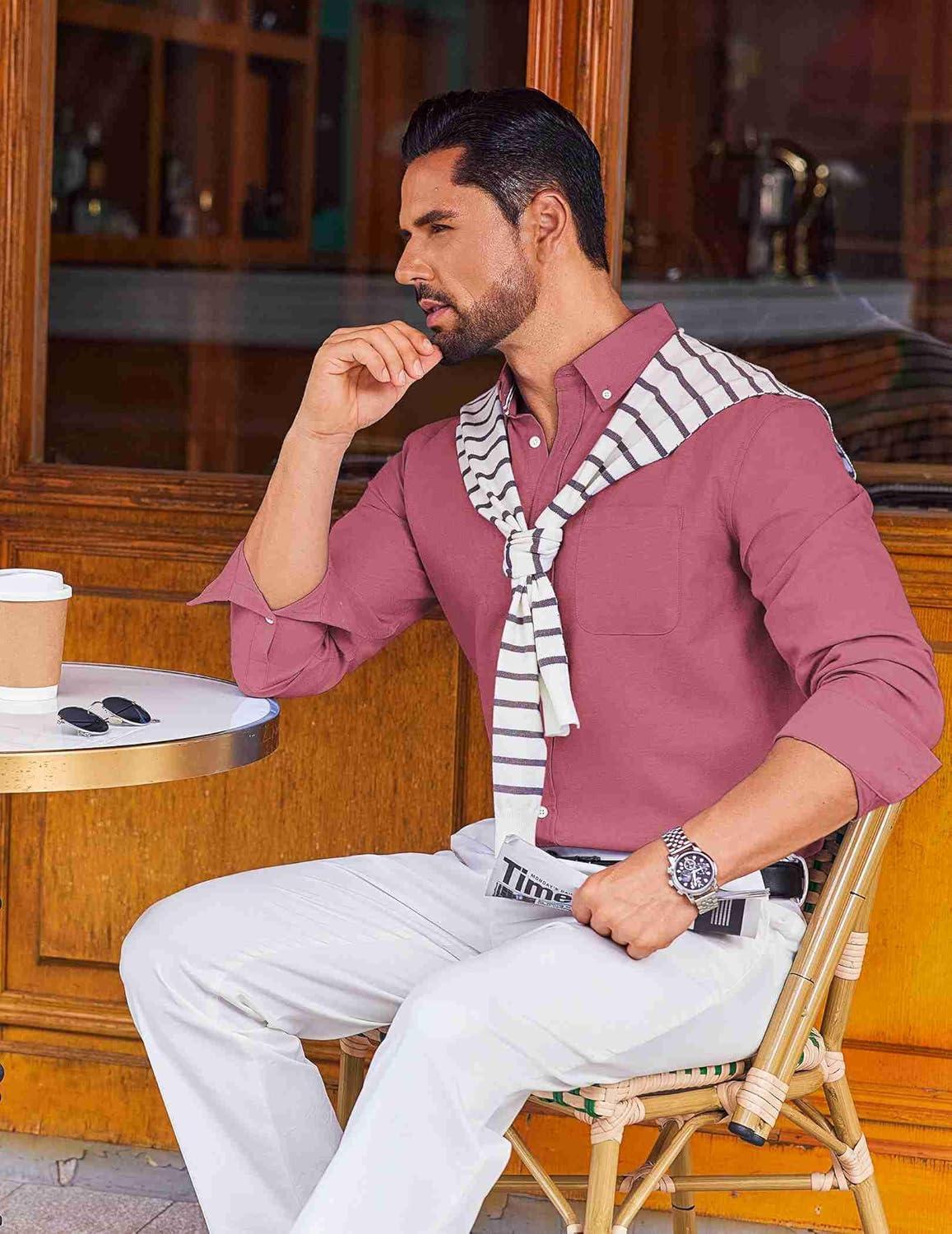 imageCOOFANDY Mens Long Sleeve Button Down Shirt Casual Untucked Shirts for Men Oxford Dress ShirtsRed