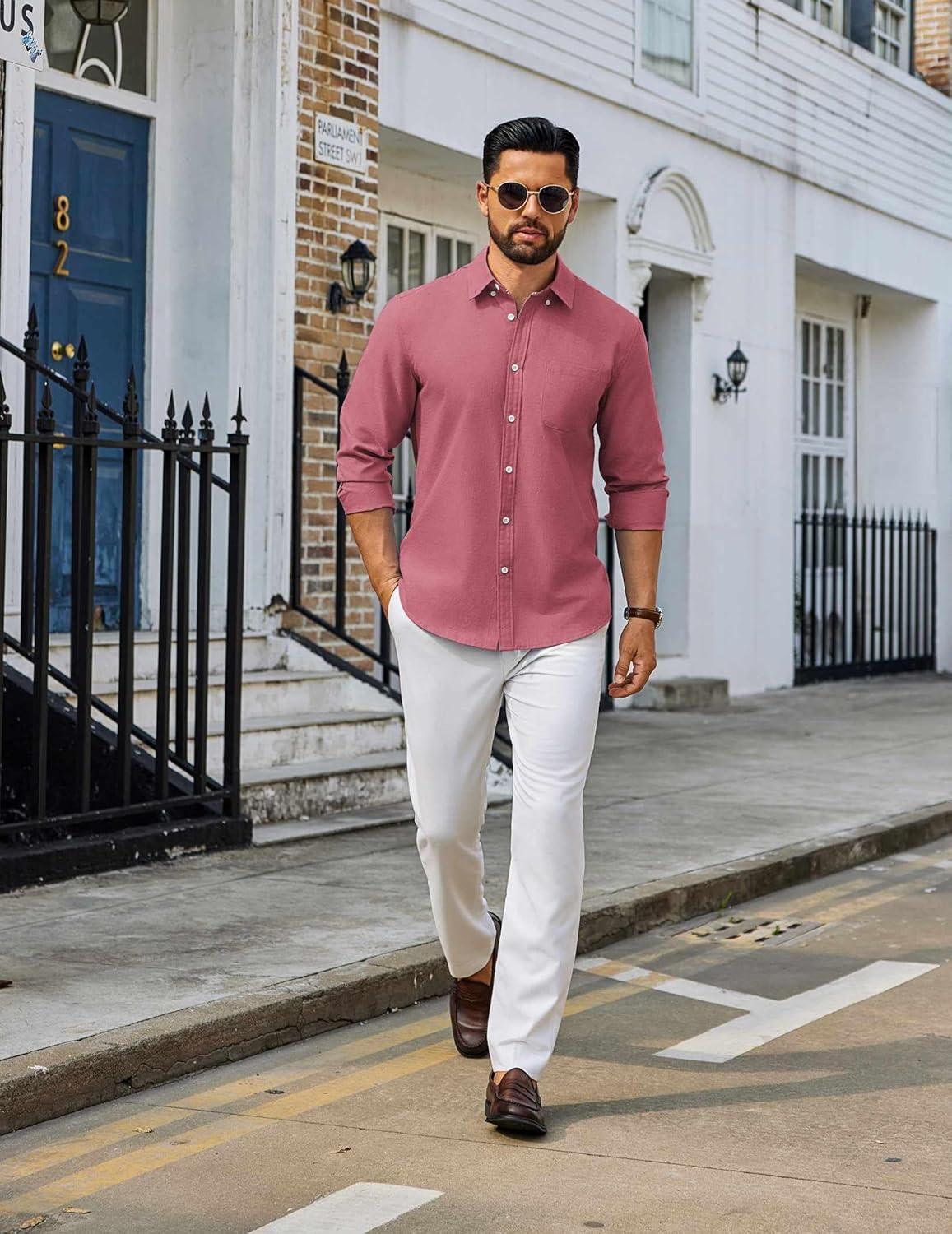 imageCOOFANDY Mens Long Sleeve Button Down Shirt Casual Untucked Shirts for Men Oxford Dress ShirtsRed