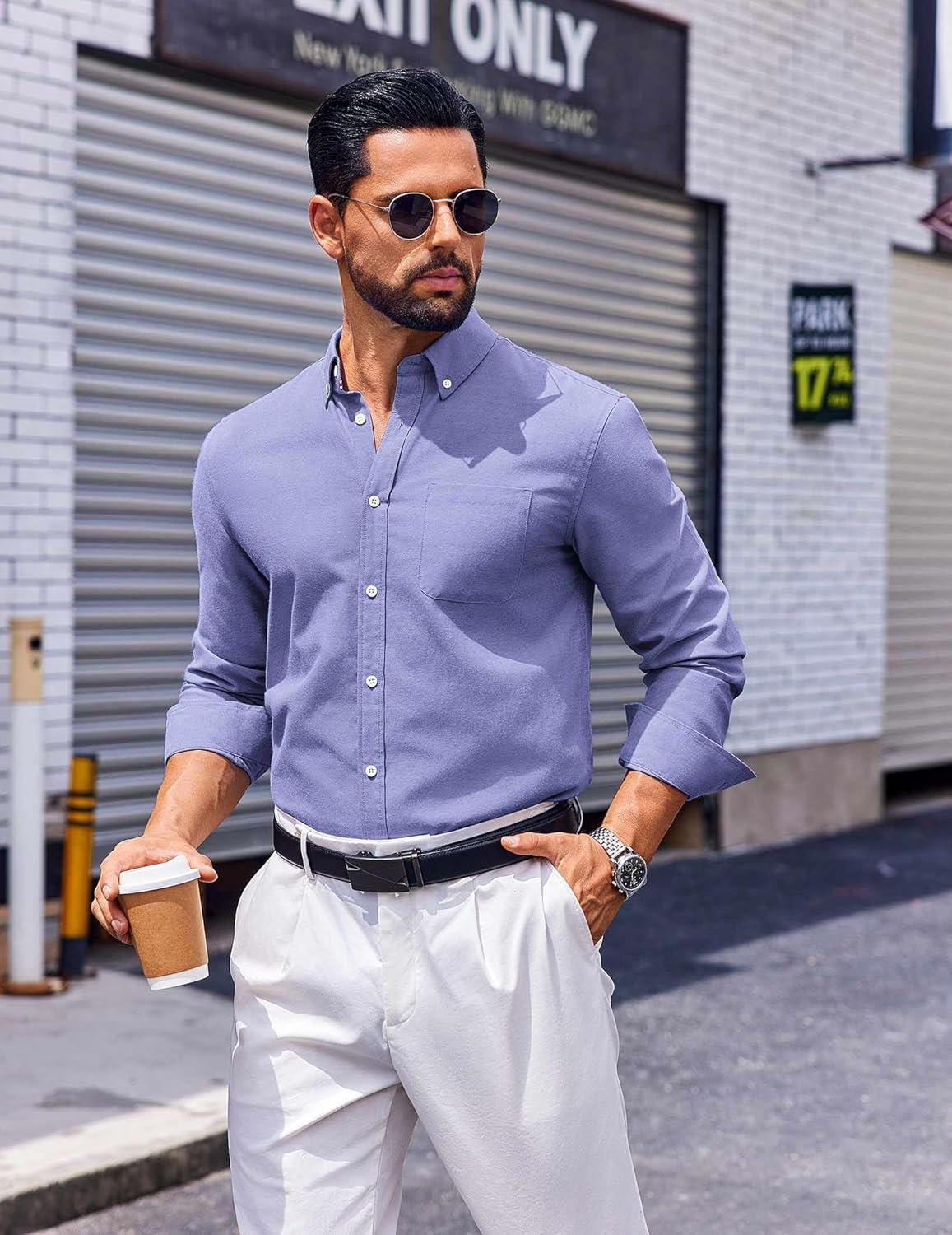 imageCOOFANDY Mens Long Sleeve Button Down Shirt Casual Untucked Shirts for Men Oxford Dress ShirtsRoyal Blue