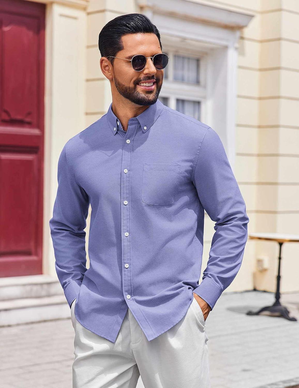 imageCOOFANDY Mens Long Sleeve Button Down Shirt Casual Untucked Shirts for Men Oxford Dress ShirtsRoyal Blue