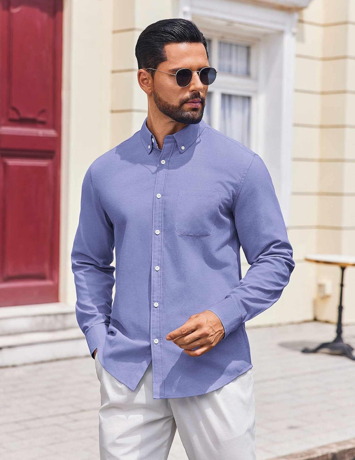 imageCOOFANDY Mens Long Sleeve Button Down Shirt Casual Untucked Shirts for Men Oxford Dress ShirtsRoyal Blue