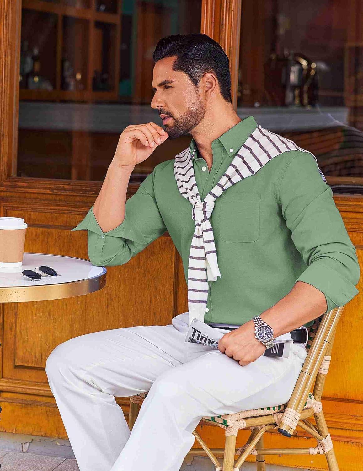 imageCOOFANDY Mens Long Sleeve Button Down Shirt Casual Untucked Shirts for Men Oxford Dress ShirtsSage Green