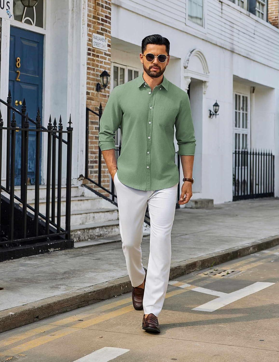 imageCOOFANDY Mens Long Sleeve Button Down Shirt Casual Untucked Shirts for Men Oxford Dress ShirtsSage Green