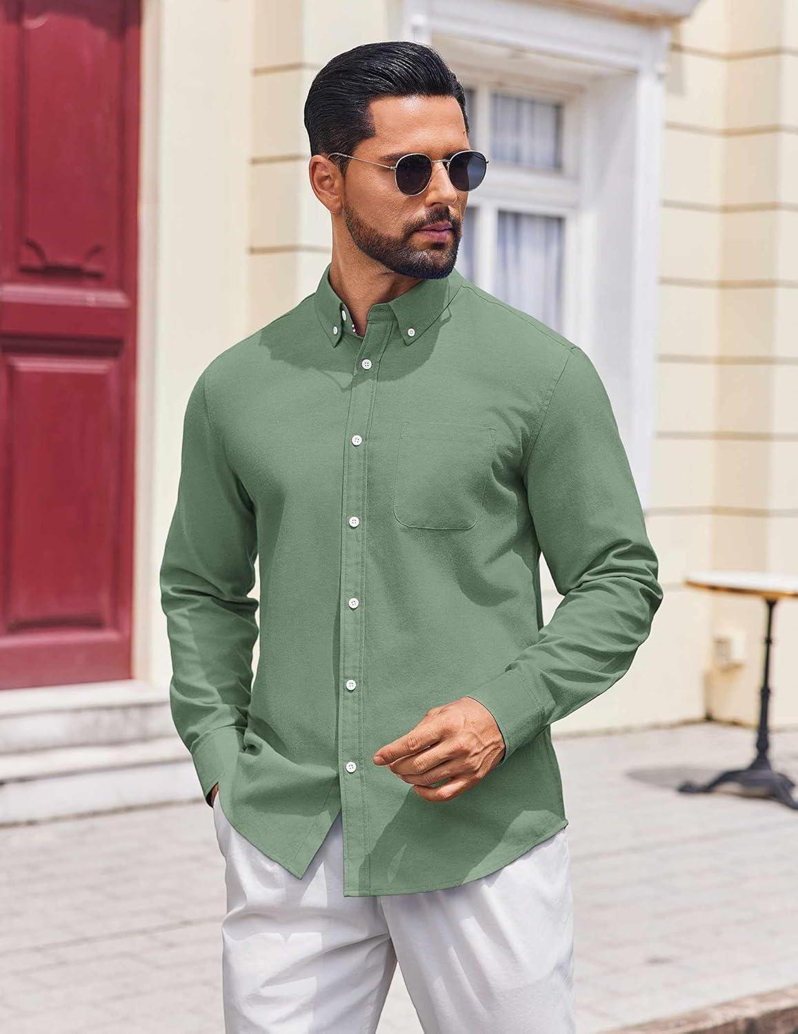 imageCOOFANDY Mens Long Sleeve Button Down Shirt Casual Untucked Shirts for Men Oxford Dress ShirtsSage Green