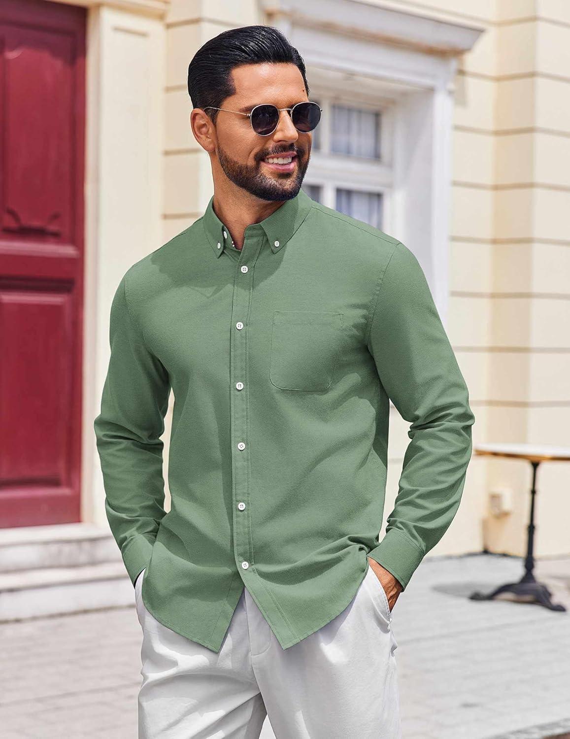 imageCOOFANDY Mens Long Sleeve Button Down Shirt Casual Untucked Shirts for Men Oxford Dress ShirtsSage Green