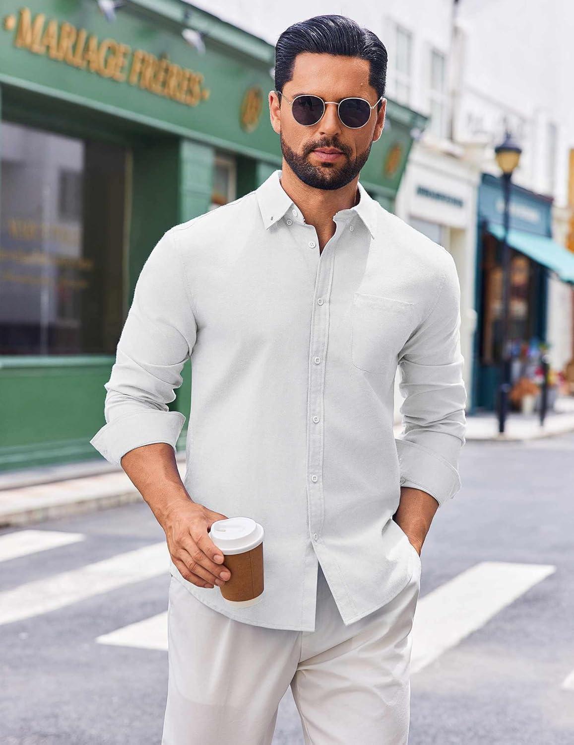 imageCOOFANDY Mens Long Sleeve Button Down Shirt Casual Untucked Shirts for Men Oxford Dress ShirtsWhite