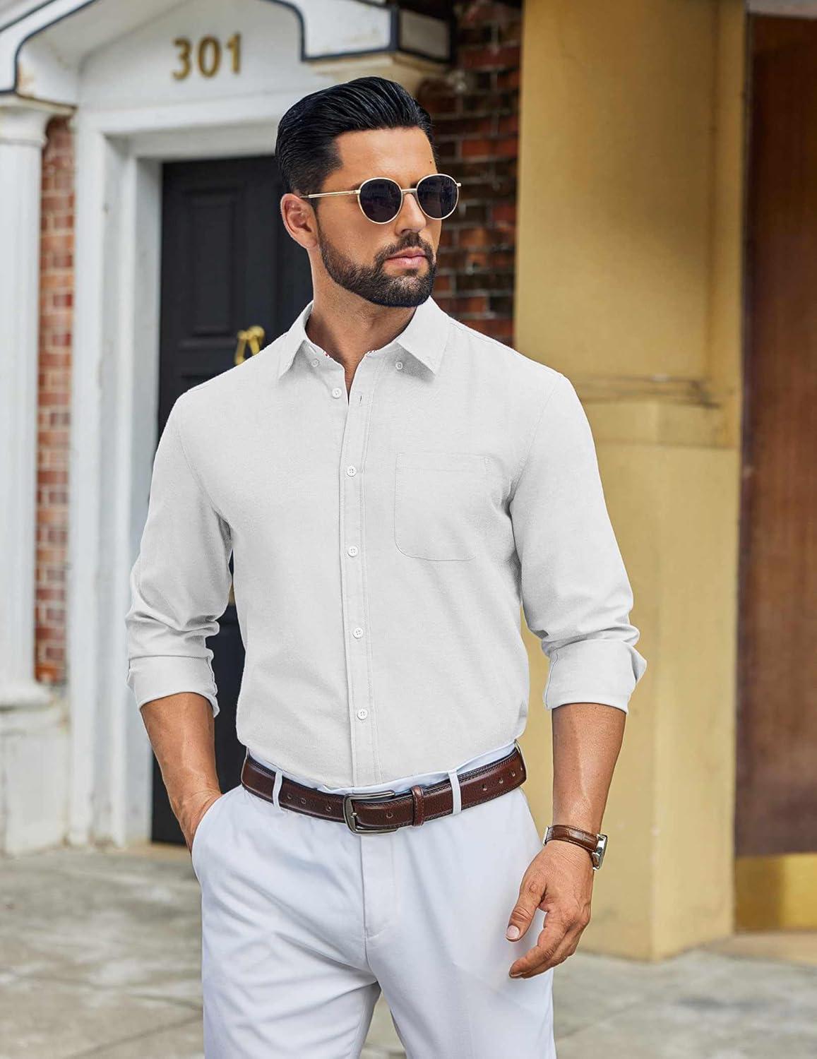 imageCOOFANDY Mens Long Sleeve Button Down Shirt Casual Untucked Shirts for Men Oxford Dress ShirtsWhite