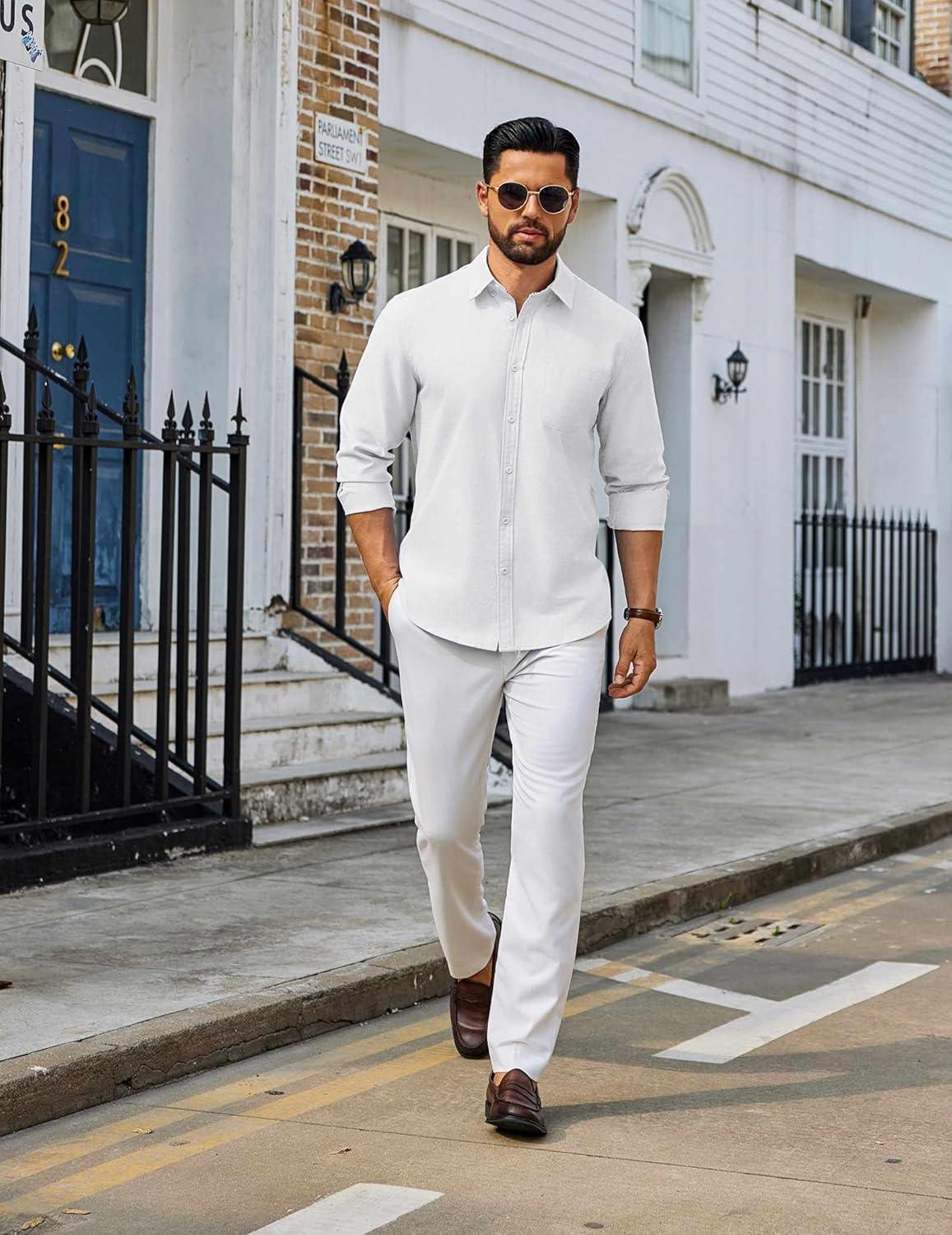 imageCOOFANDY Mens Long Sleeve Button Down Shirt Casual Untucked Shirts for Men Oxford Dress ShirtsWhite