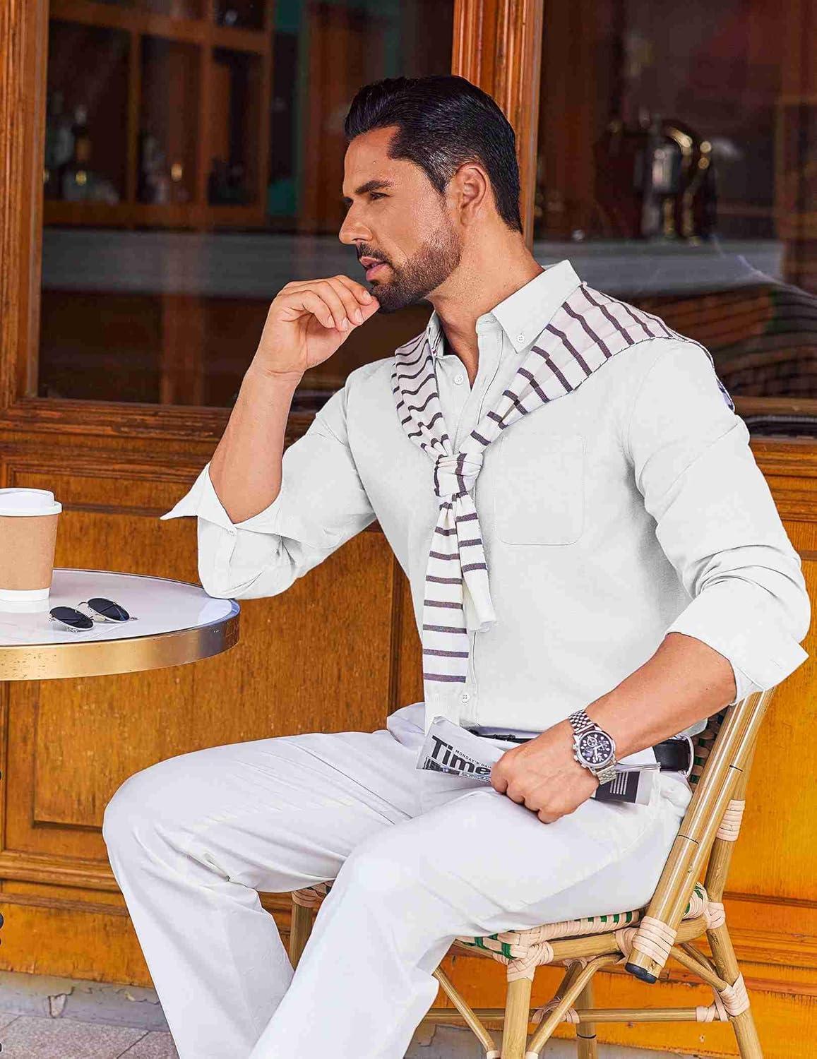 imageCOOFANDY Mens Long Sleeve Button Down Shirt Casual Untucked Shirts for Men Oxford Dress ShirtsWhite