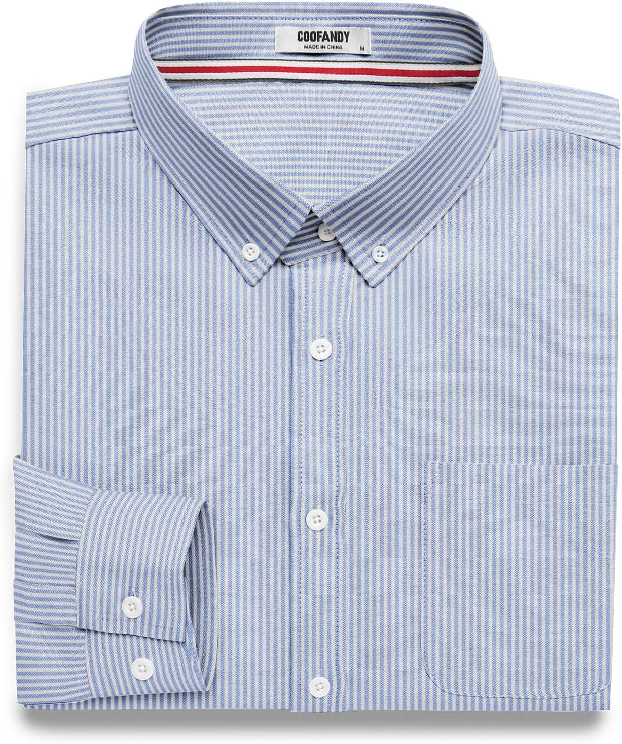 imageCOOFANDY Mens Long Sleeve Button Down Shirt Casual Untucked Shirts for Men Oxford Dress ShirtsWhiteblue Stripe