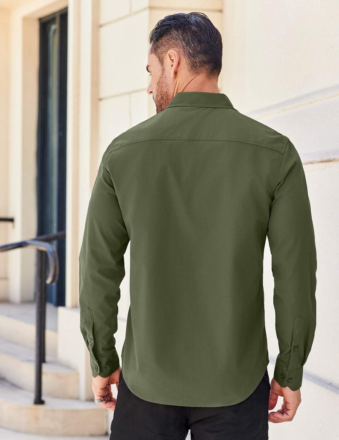 imageCOOFANDY Mens Long Sleeve Casual Button Down Shirts Untucked Shirts for Men Regular Fit Dress ShirtArmy Green