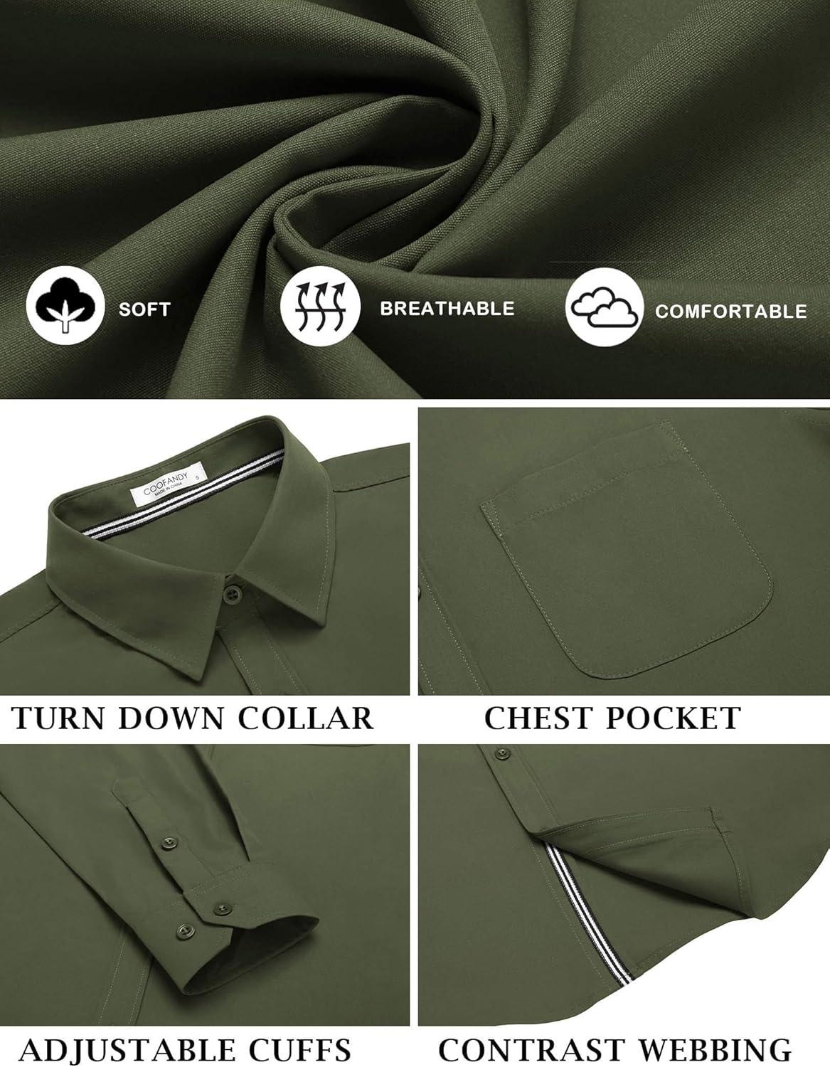 imageCOOFANDY Mens Long Sleeve Casual Button Down Shirts Untucked Shirts for Men Regular Fit Dress ShirtArmy Green