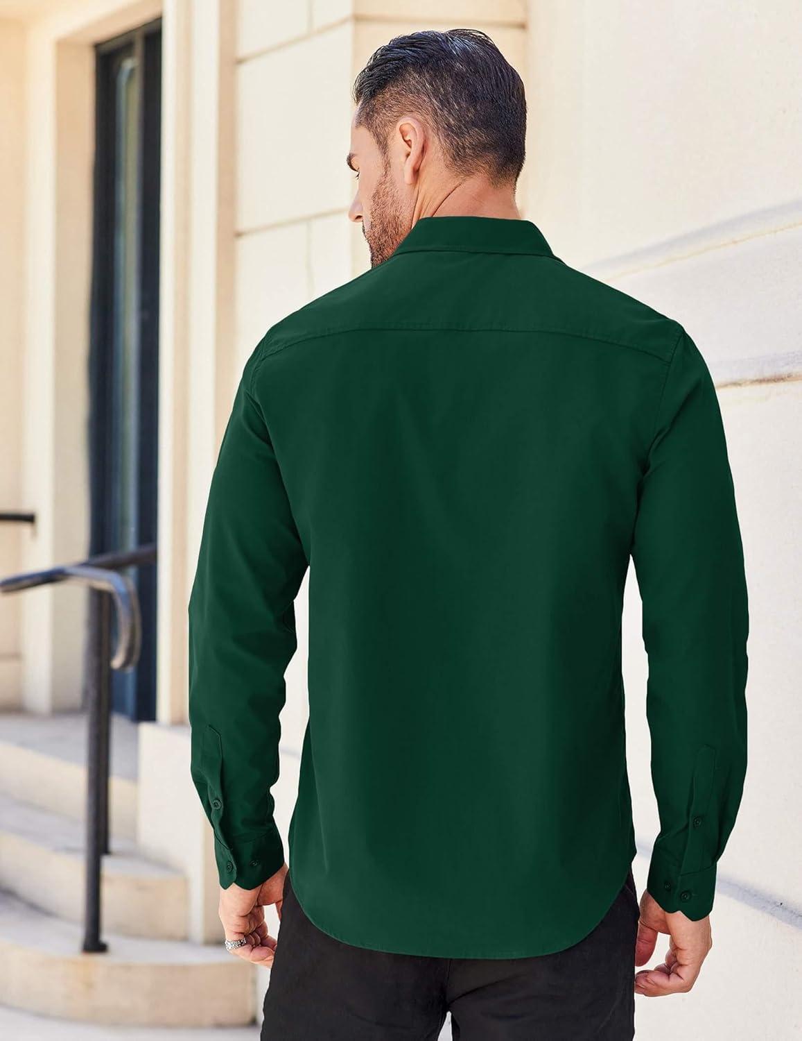 imageCOOFANDY Mens Long Sleeve Casual Button Down Shirts Untucked Shirts for Men Regular Fit Dress ShirtEvergreen