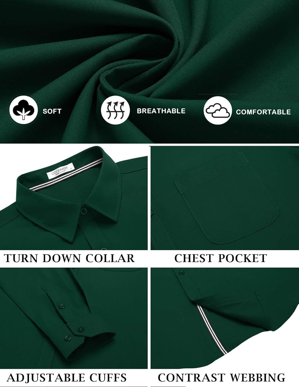 imageCOOFANDY Mens Long Sleeve Casual Button Down Shirts Untucked Shirts for Men Regular Fit Dress ShirtEvergreen