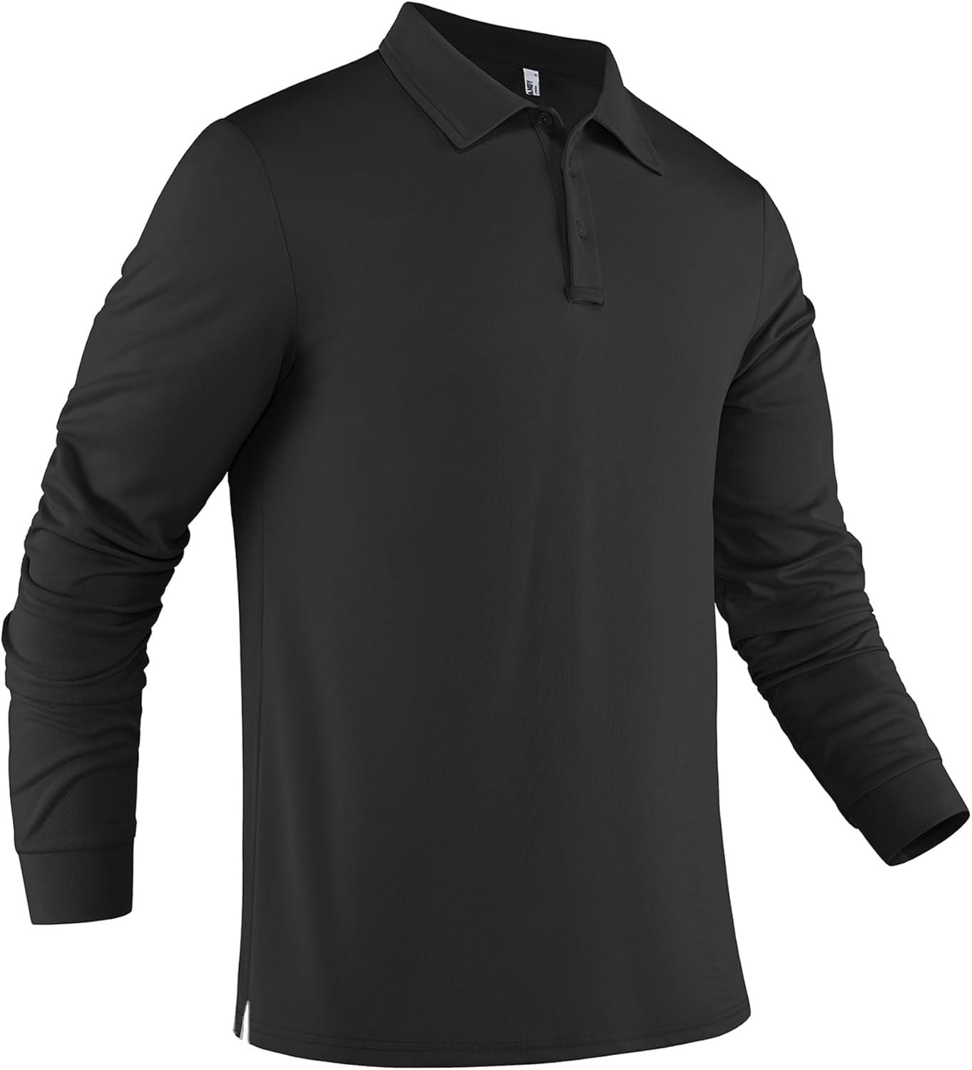 imageCOOFANDY Mens Long Sleeve Polo Shirts Quick Dry Moisture Wicking Lightweight Golf Shirts Casual Collared ShirtBlack