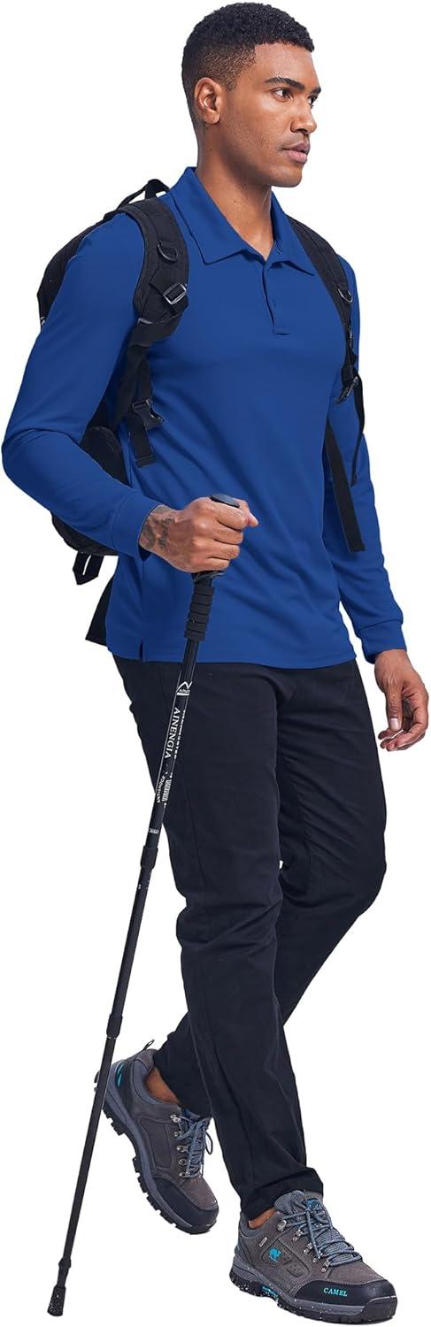 imageCOOFANDY Mens Long Sleeve Polo Shirts Quick Dry Moisture Wicking Lightweight Golf Shirts Casual Collared ShirtDark Blue