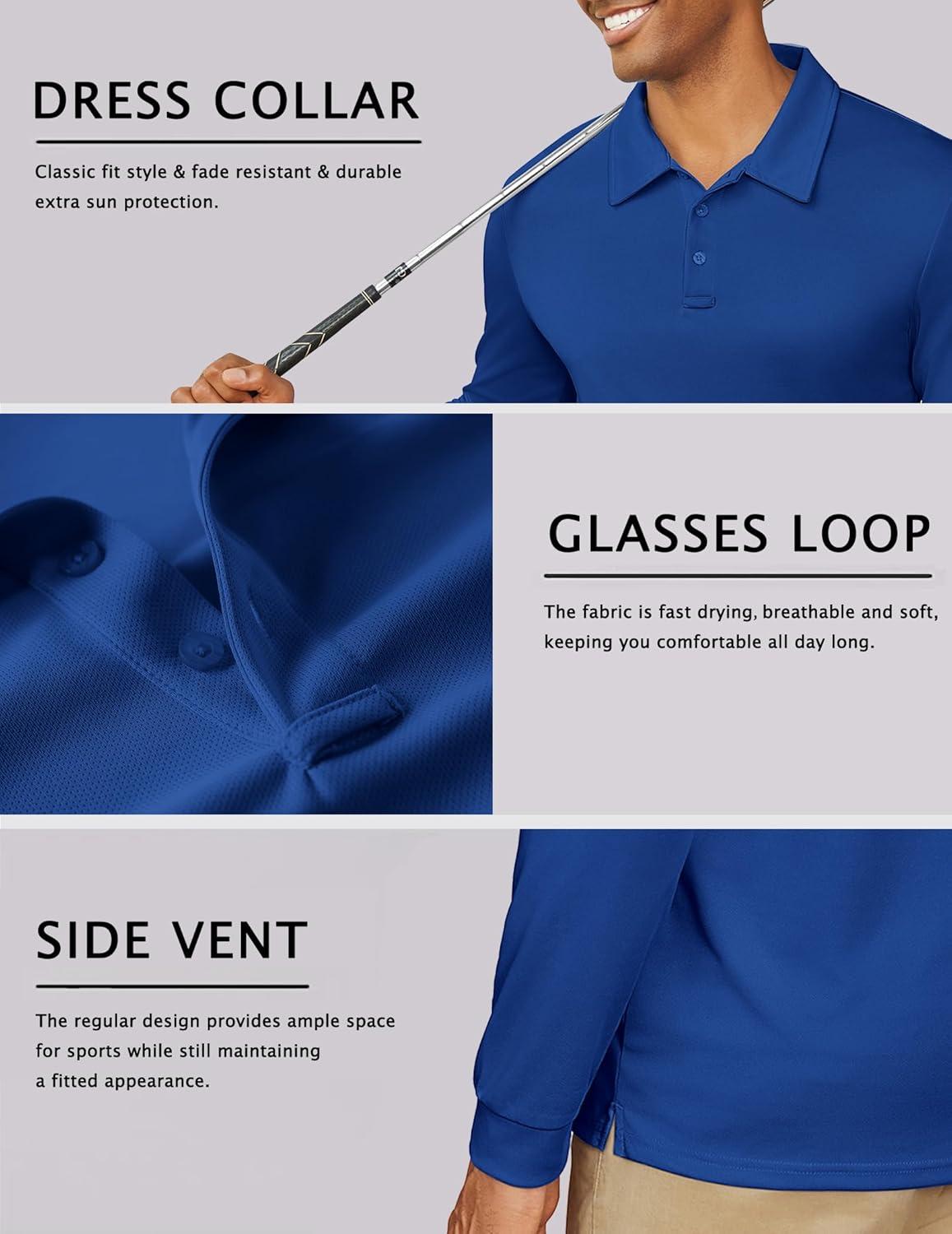 imageCOOFANDY Mens Long Sleeve Polo Shirts Quick Dry Moisture Wicking Lightweight Golf Shirts Casual Collared ShirtDark Blue