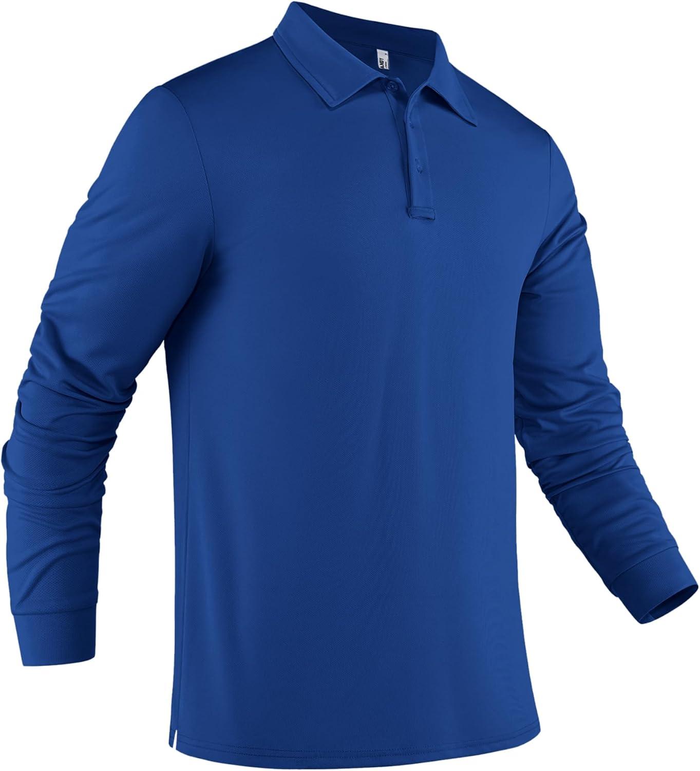 imageCOOFANDY Mens Long Sleeve Polo Shirts Quick Dry Moisture Wicking Lightweight Golf Shirts Casual Collared ShirtDark Blue