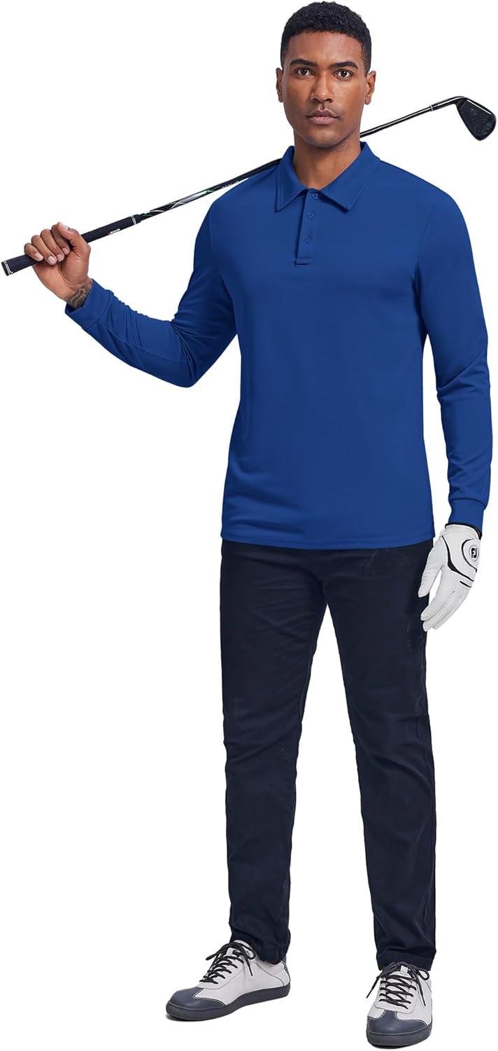 imageCOOFANDY Mens Long Sleeve Polo Shirts Quick Dry Moisture Wicking Lightweight Golf Shirts Casual Collared ShirtDark Blue