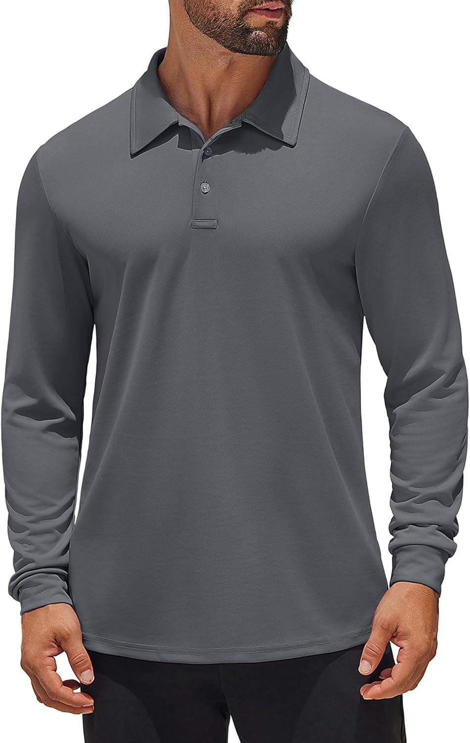 imageCOOFANDY Mens Long Sleeve Polo Shirts Quick Dry Moisture Wicking Lightweight Golf Shirts Casual Collared ShirtDark Grey