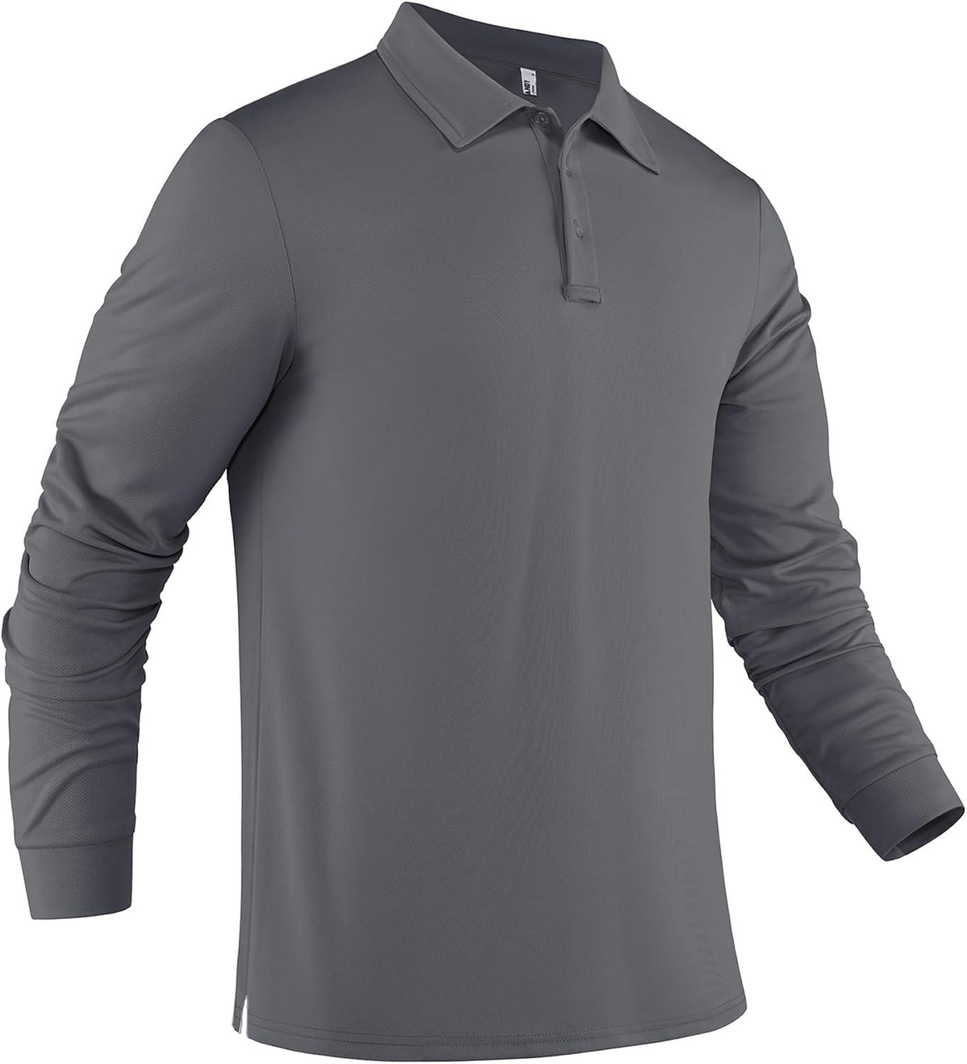 imageCOOFANDY Mens Long Sleeve Polo Shirts Quick Dry Moisture Wicking Lightweight Golf Shirts Casual Collared ShirtDark Grey