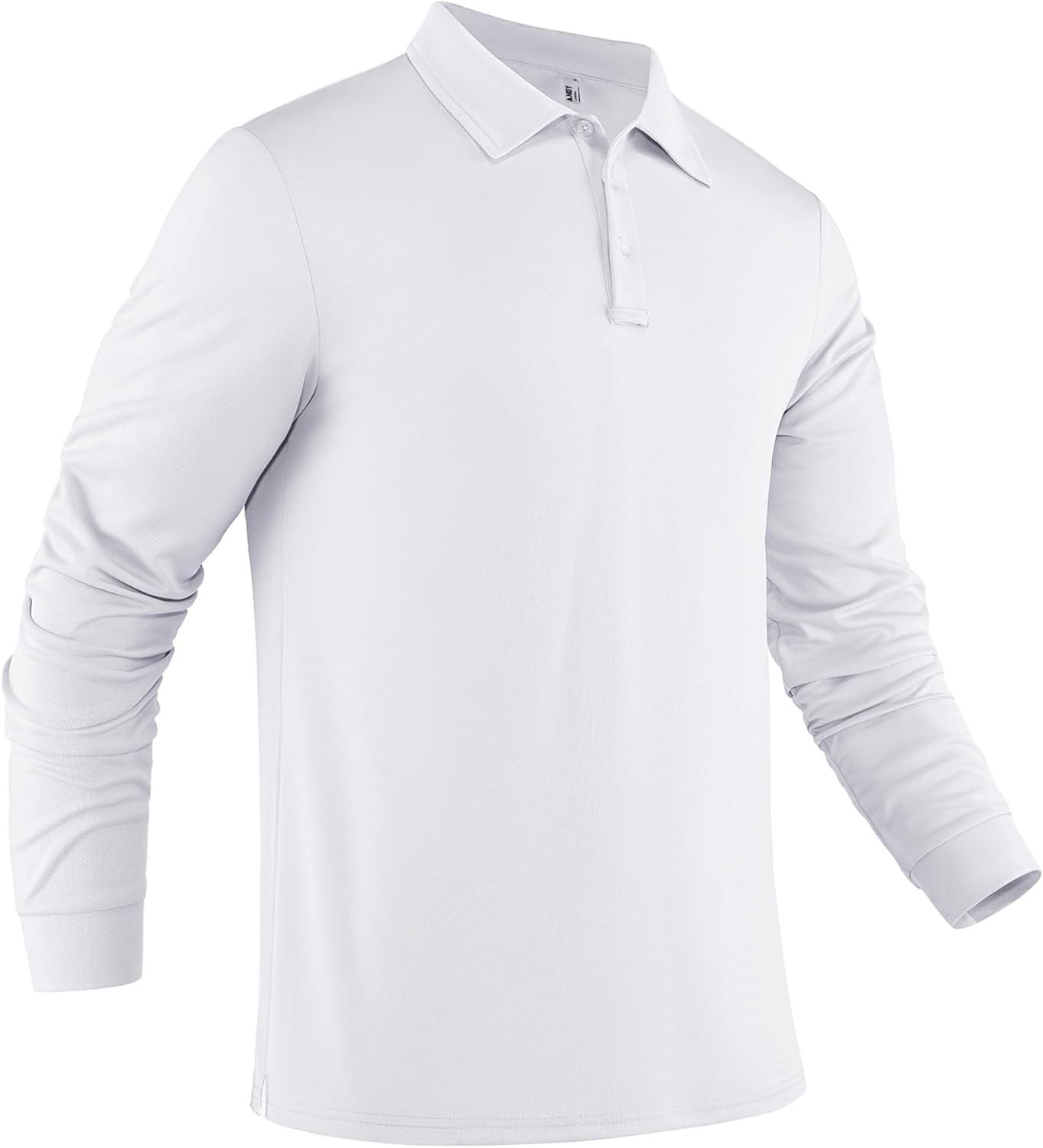 imageCOOFANDY Mens Long Sleeve Polo Shirts Quick Dry Moisture Wicking Lightweight Golf Shirts Casual Collared ShirtWhite