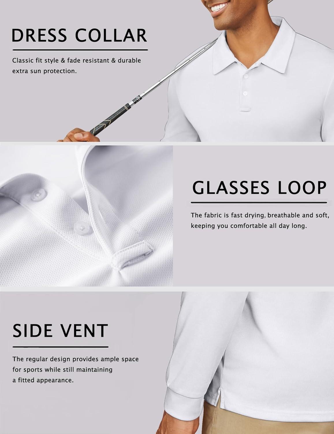 imageCOOFANDY Mens Long Sleeve Polo Shirts Quick Dry Moisture Wicking Lightweight Golf Shirts Casual Collared ShirtWhite