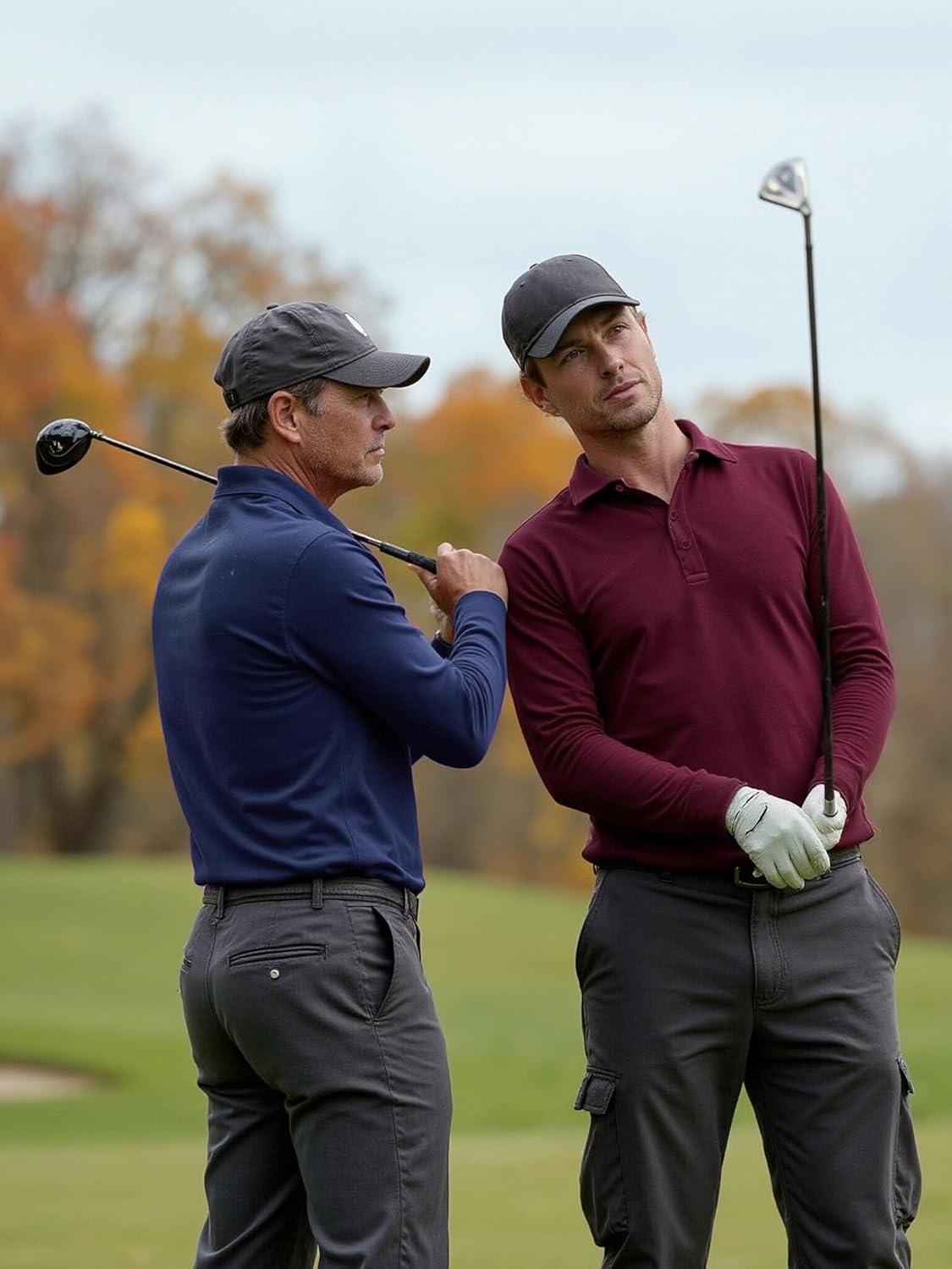 imageCOOFANDY Mens Long Sleeve Polo Shirts Quick Dry Moisture Wicking Lightweight Golf Shirts Casual Collared ShirtWine Red