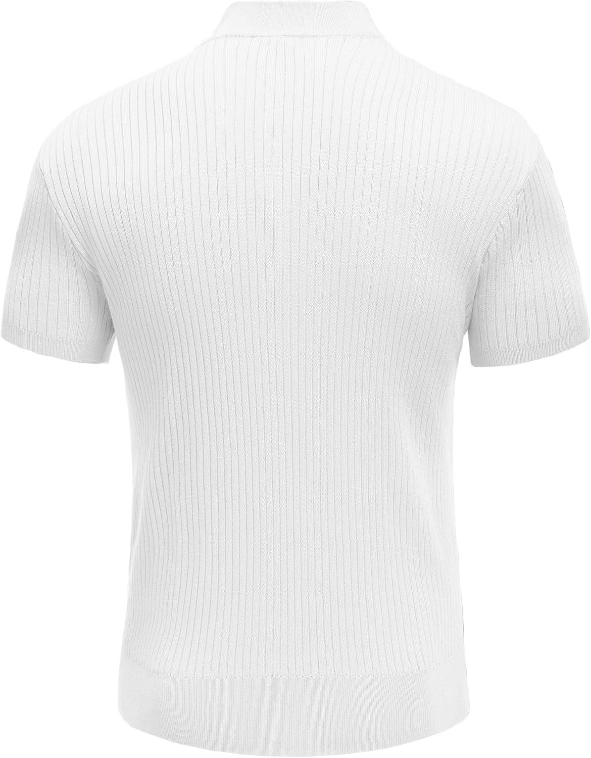 imageCOOFANDY Mens Mock Turtleneck Sweater Short Sleeve Casual Basic Tops Ribbed Knit Pullover Solid TeeAll White