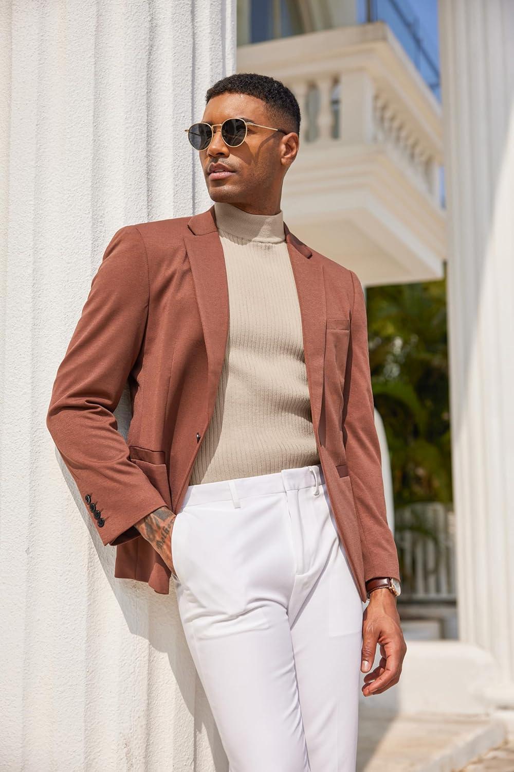 imageCOOFANDY Mens Mock Turtleneck Sweater Short Sleeve Casual Basic Tops Ribbed Knit Pullover Solid TeeBeige