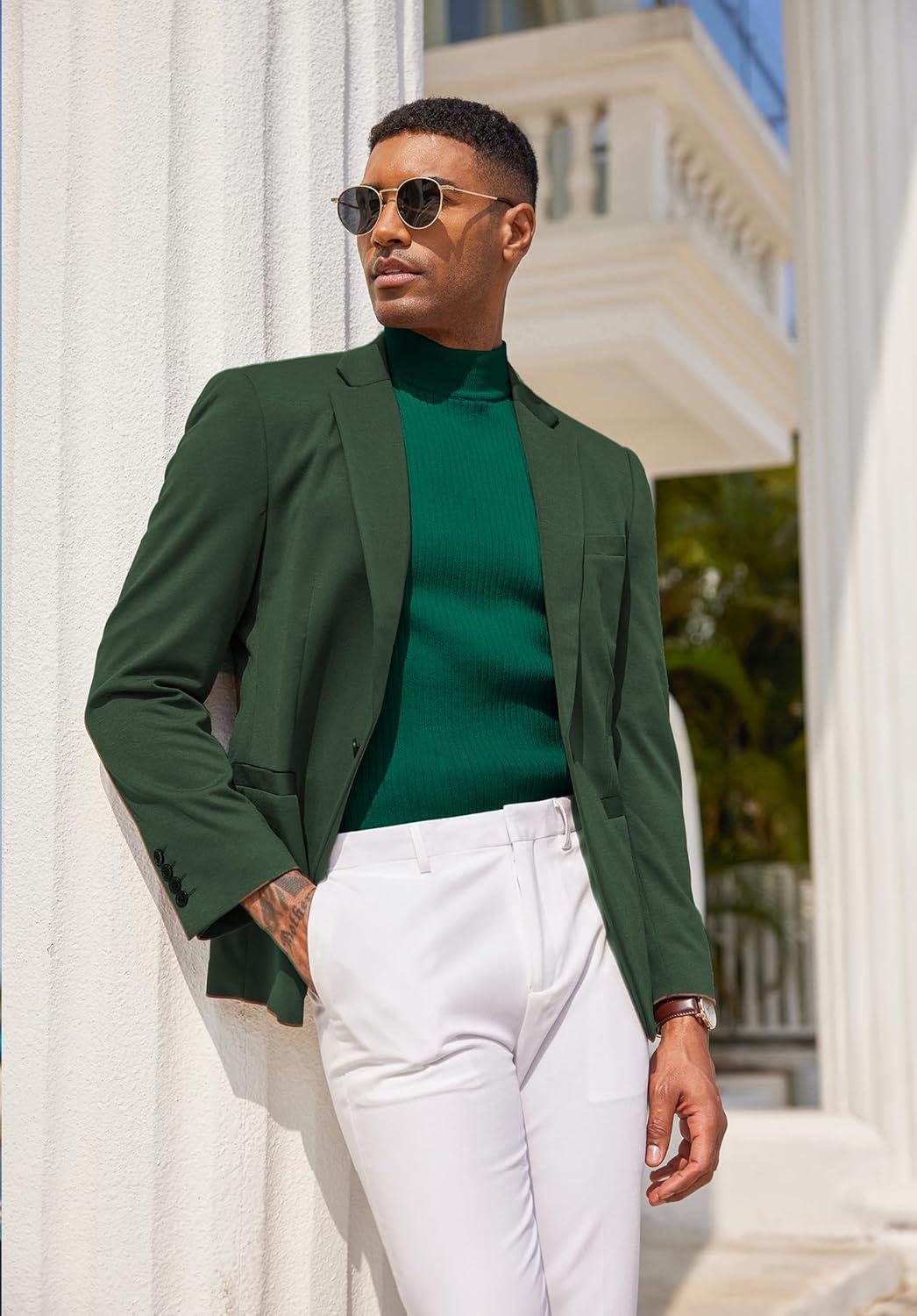 imageCOOFANDY Mens Mock Turtleneck Sweater Short Sleeve Casual Basic Tops Ribbed Knit Pullover Solid TeeDark Green