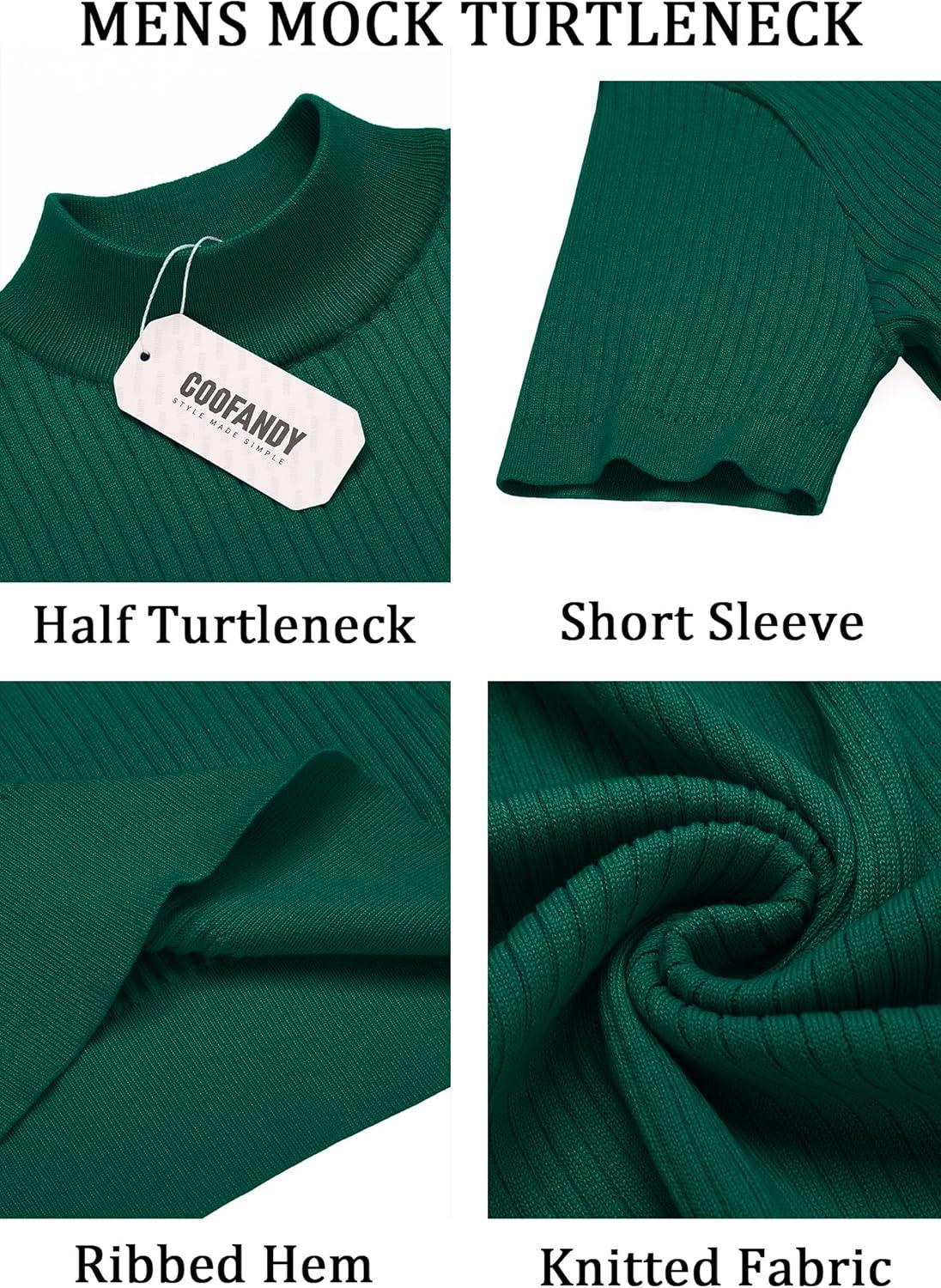 imageCOOFANDY Mens Mock Turtleneck Sweater Short Sleeve Casual Basic Tops Ribbed Knit Pullover Solid TeeDark Green