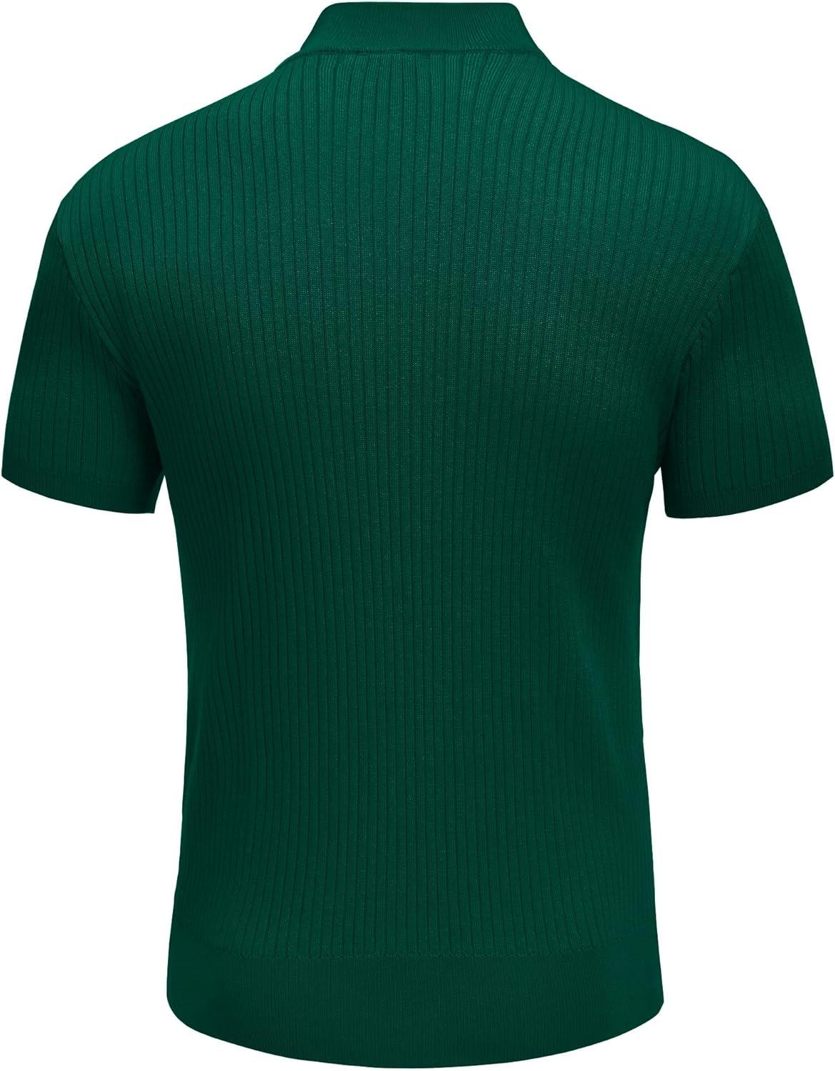 imageCOOFANDY Mens Mock Turtleneck Sweater Short Sleeve Casual Basic Tops Ribbed Knit Pullover Solid TeeDark Green