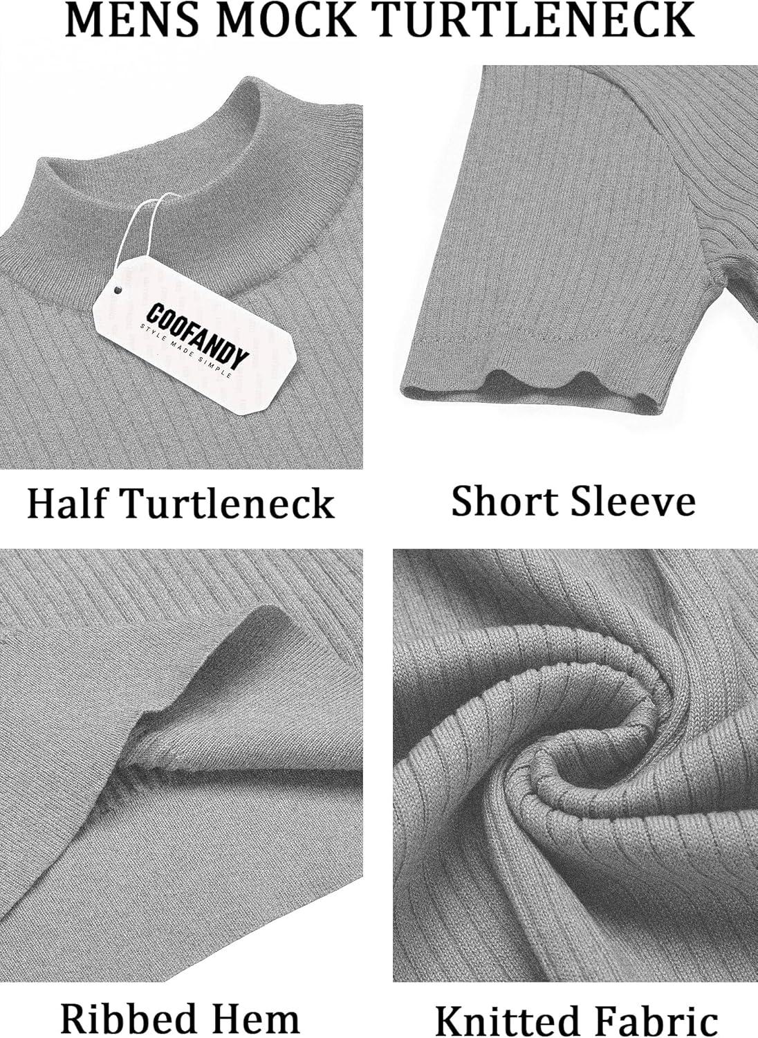 imageCOOFANDY Mens Mock Turtleneck Sweater Short Sleeve Casual Basic Tops Ribbed Knit Pullover Solid TeeLight Grey
