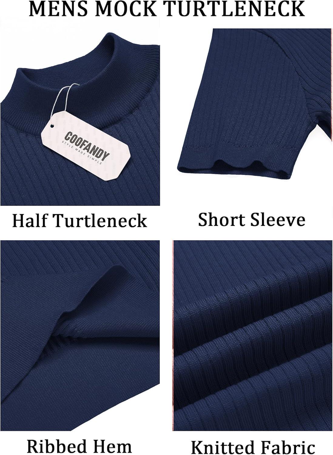 imageCOOFANDY Mens Mock Turtleneck Sweater Short Sleeve Casual Basic Tops Ribbed Knit Pullover Solid TeeNavy Blue