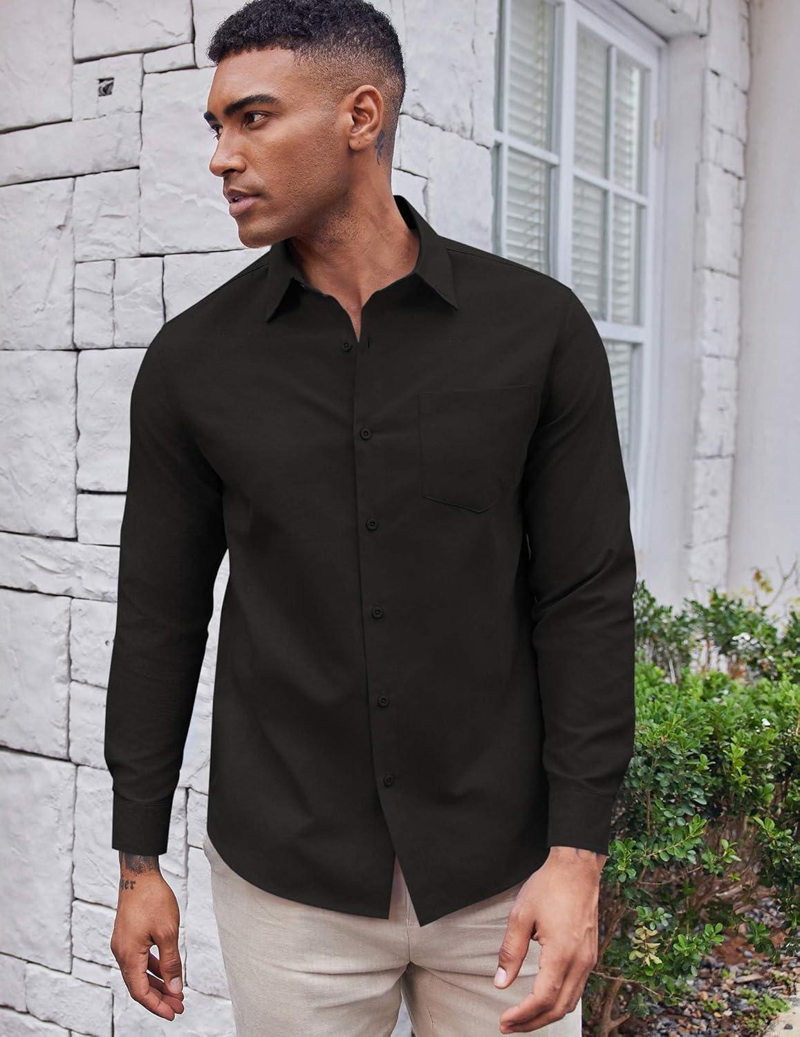 imageCOOFANDY Mens Oxford Shirt Long Sleeve Casual Button Down Shirts Soild Dress Shirts with PocketBlack