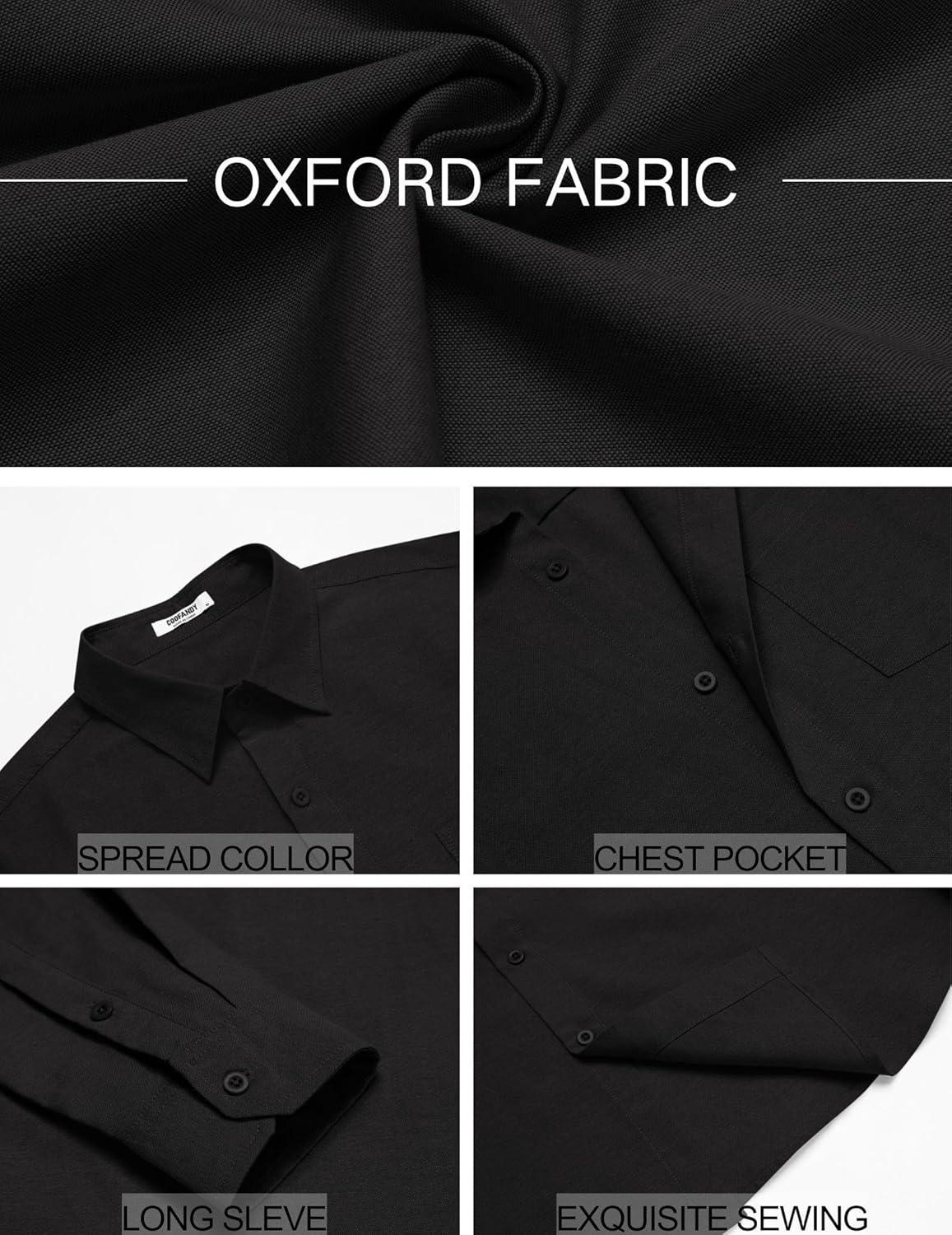 imageCOOFANDY Mens Oxford Shirt Long Sleeve Casual Button Down Shirts Soild Dress Shirts with PocketBlack