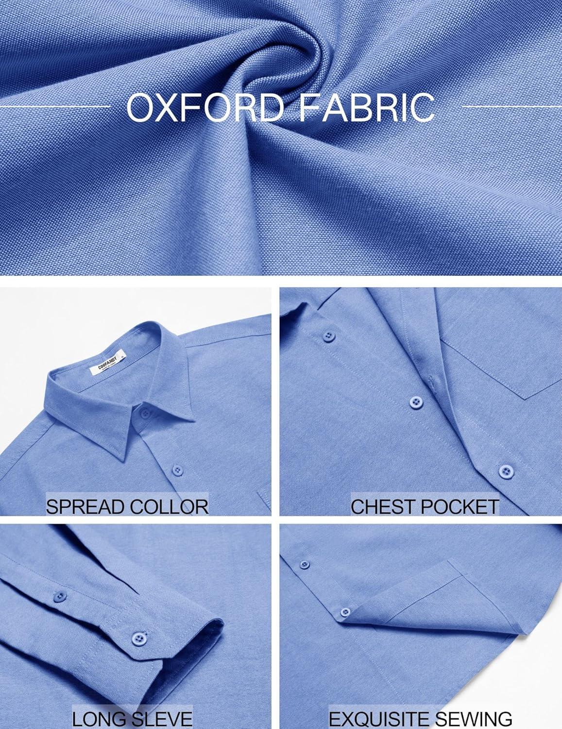 imageCOOFANDY Mens Oxford Shirt Long Sleeve Casual Button Down Shirts Soild Dress Shirts with PocketBlue