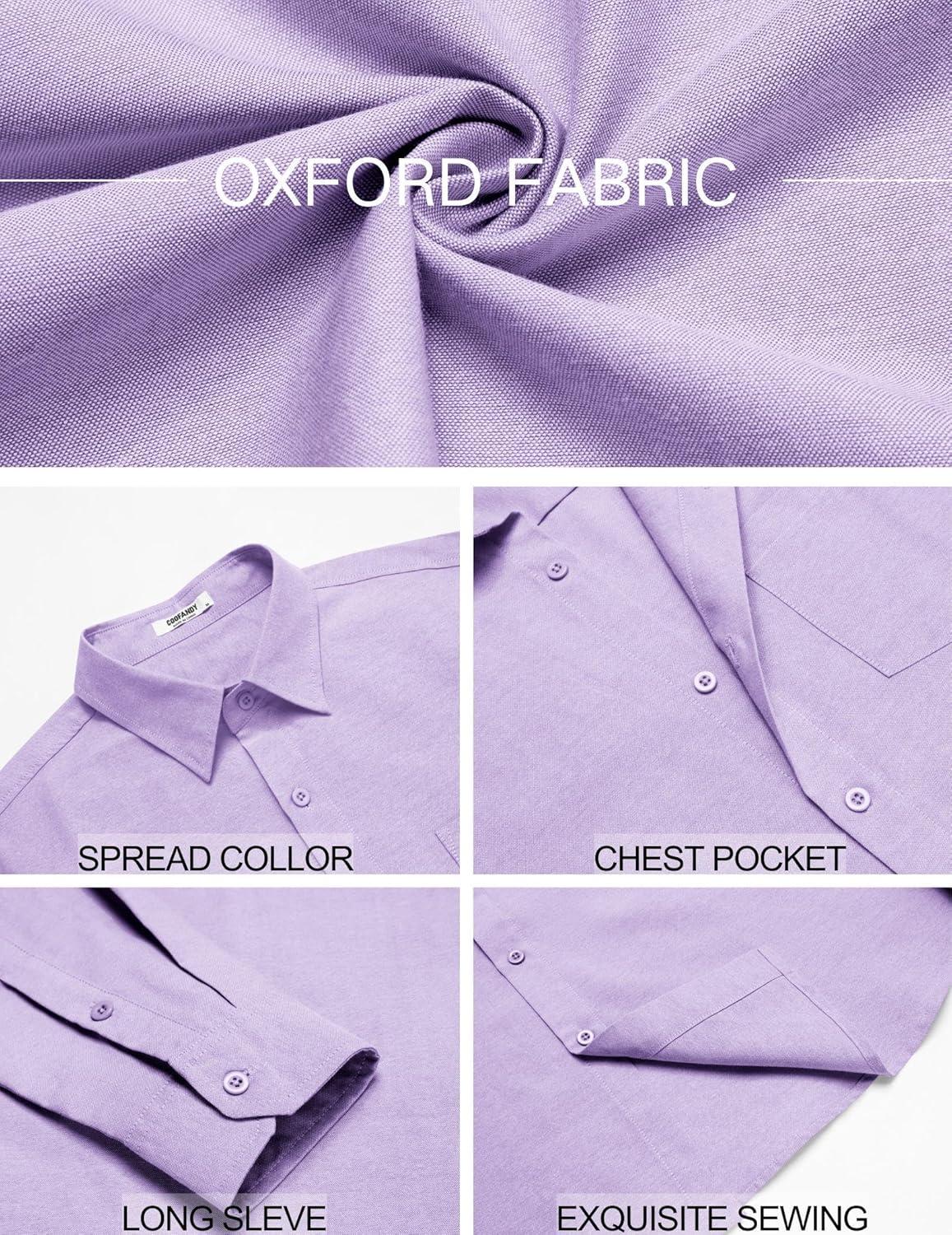 imageCOOFANDY Mens Oxford Shirt Long Sleeve Casual Button Down Shirts Soild Dress Shirts with PocketLavender