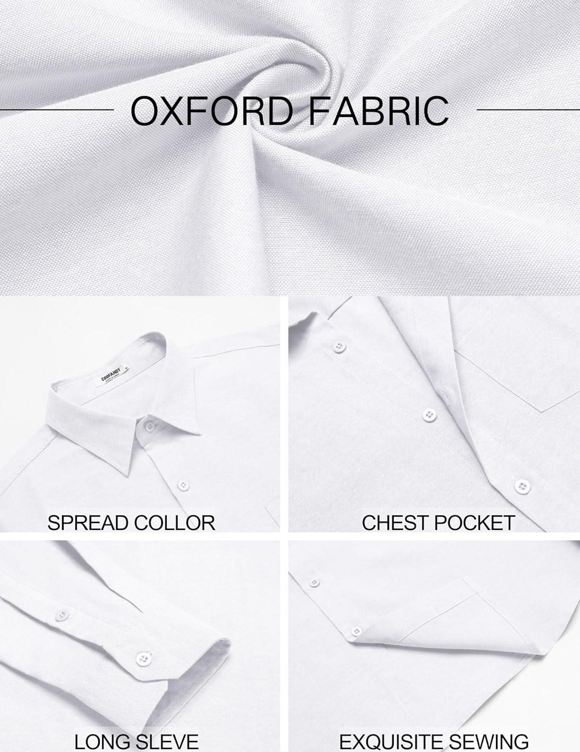 imageCOOFANDY Mens Oxford Shirt Long Sleeve Casual Button Down Shirts Soild Dress Shirts with PocketWhite