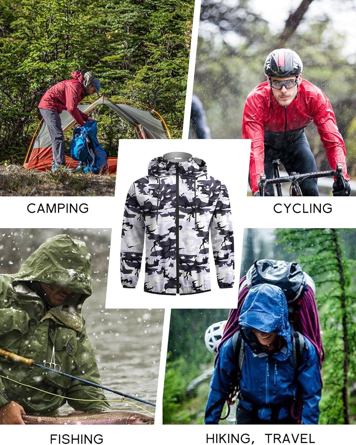 imageCOOFANDY Mens Packable Rain Jacket Lightweight Waterproof Raincoat with Hood Travel Hiking Golf WindbreakerBlack Camo