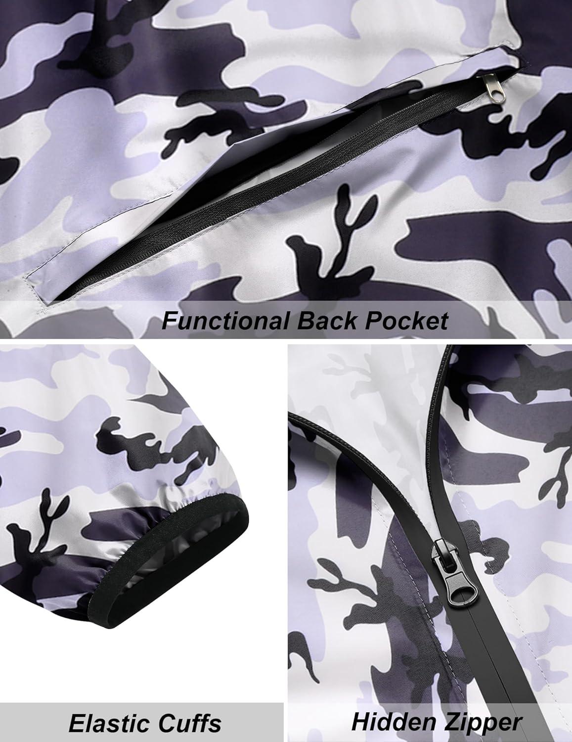 imageCOOFANDY Mens Packable Rain Jacket Lightweight Waterproof Raincoat with Hood Travel Hiking Golf WindbreakerBlack Camo