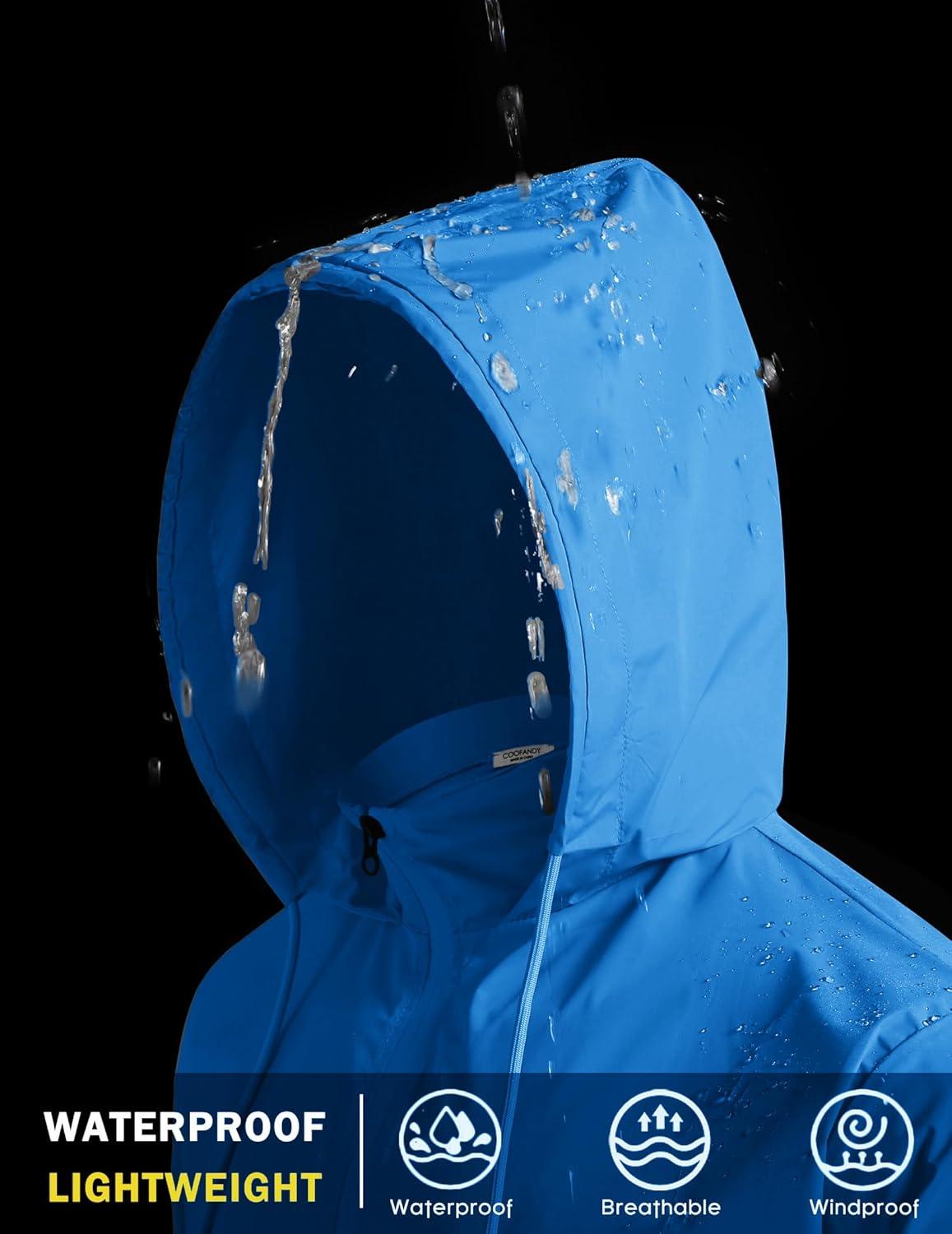 imageCOOFANDY Mens Packable Rain Jacket Lightweight Waterproof Raincoat with Hood Travel Hiking Golf WindbreakerBlue