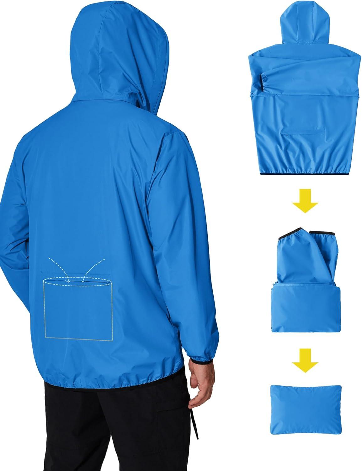 imageCOOFANDY Mens Packable Rain Jacket Lightweight Waterproof Raincoat with Hood Travel Hiking Golf WindbreakerBlue