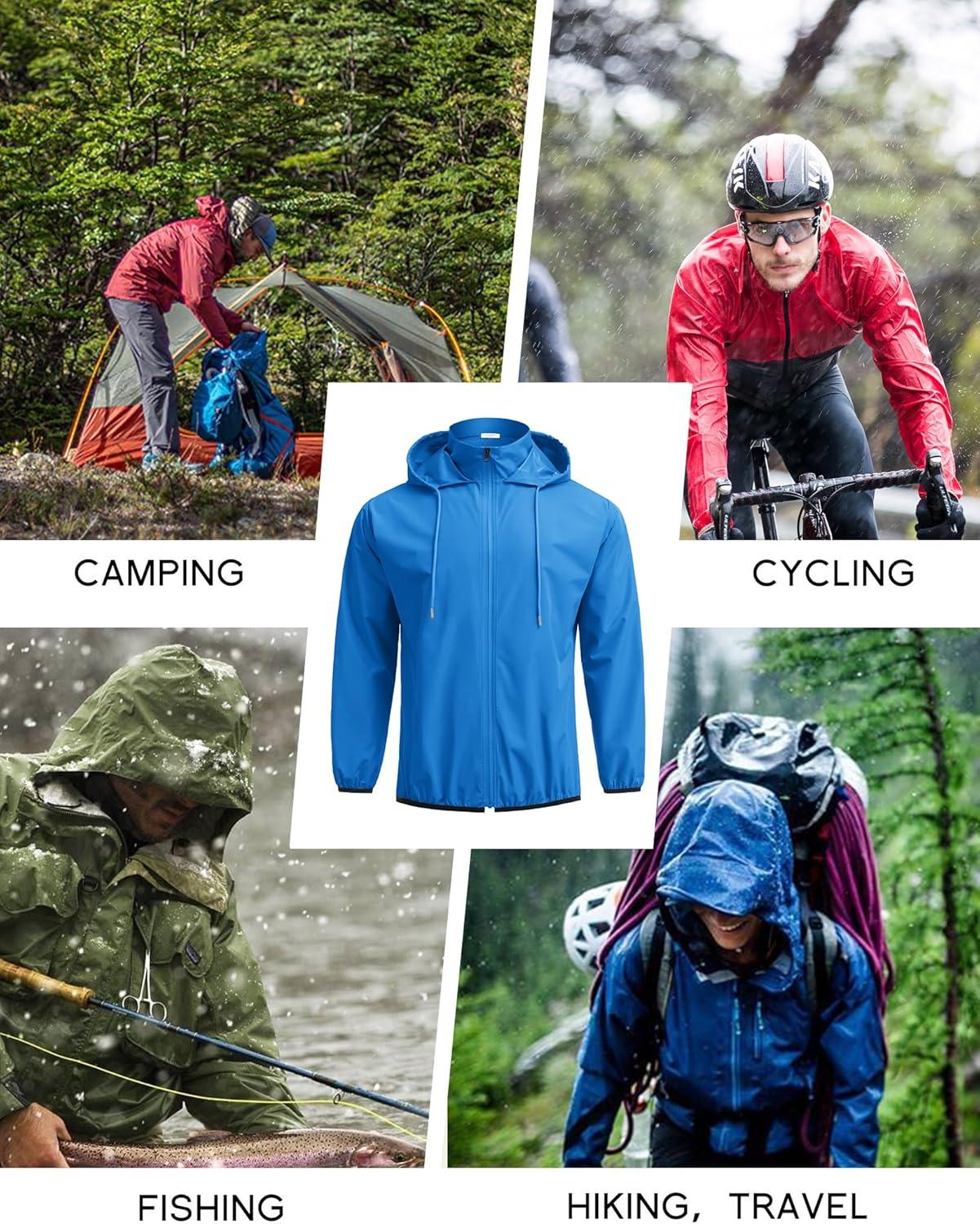imageCOOFANDY Mens Packable Rain Jacket Lightweight Waterproof Raincoat with Hood Travel Hiking Golf WindbreakerBlue