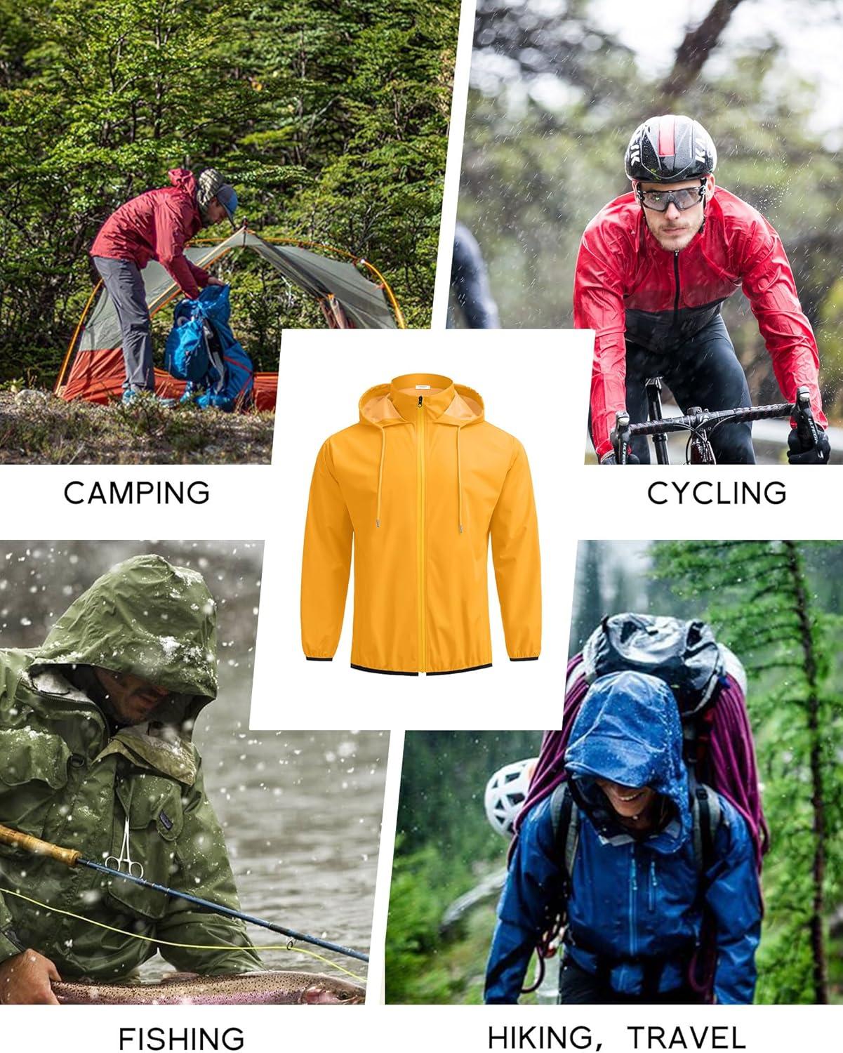 imageCOOFANDY Mens Packable Rain Jacket Lightweight Waterproof Raincoat with Hood Travel Hiking Golf WindbreakerGolden Yellow