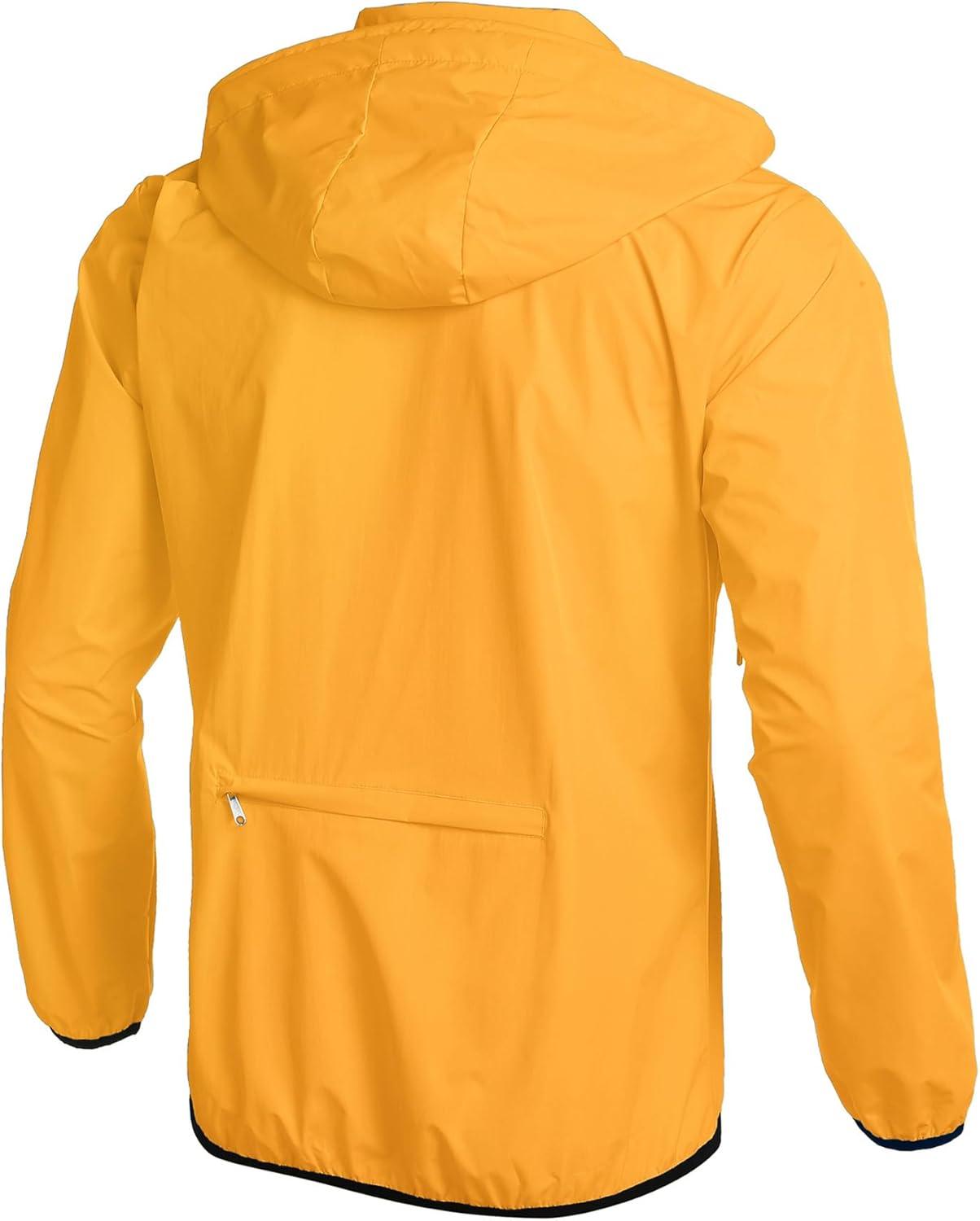 imageCOOFANDY Mens Packable Rain Jacket Lightweight Waterproof Raincoat with Hood Travel Hiking Golf WindbreakerGolden Yellow