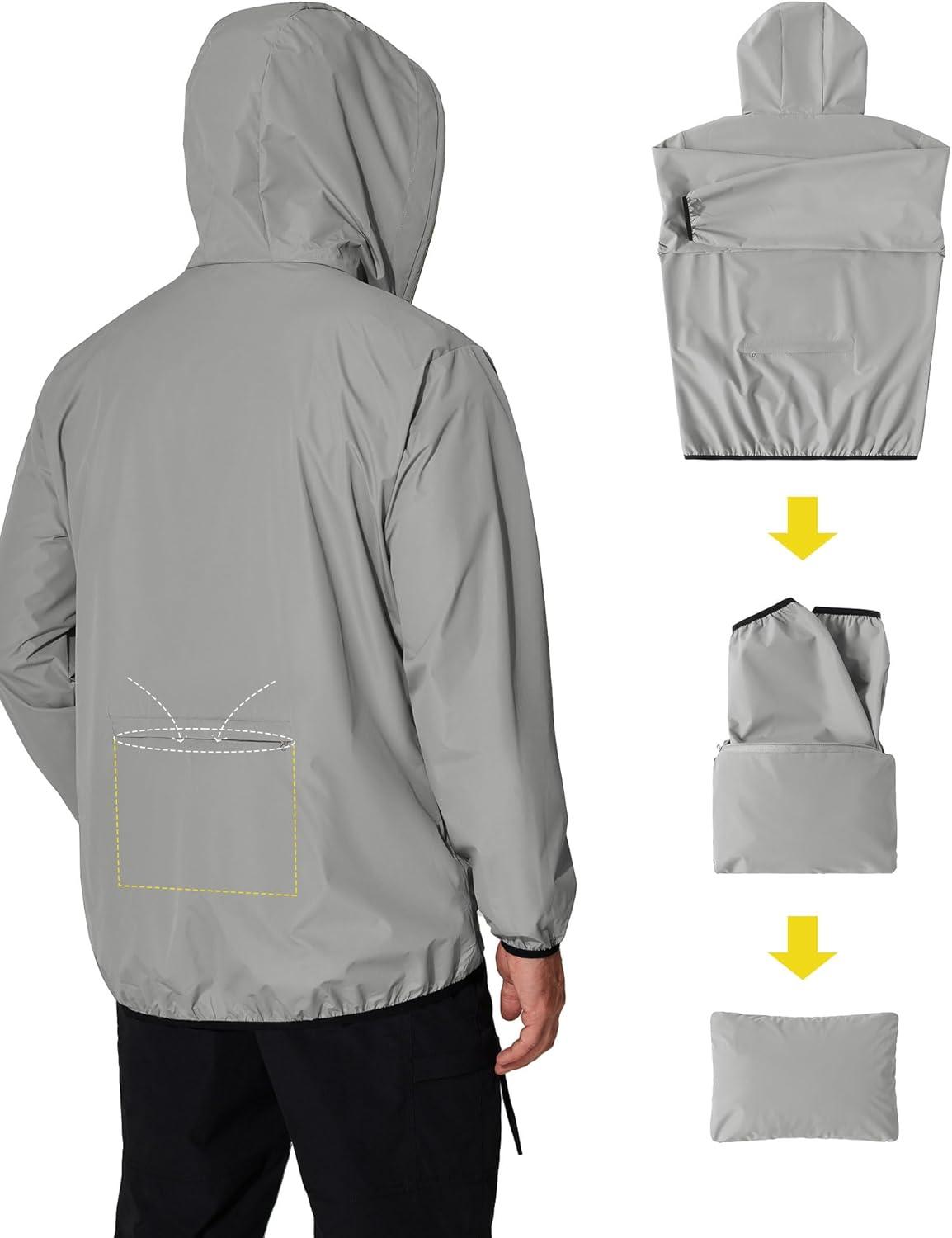 imageCOOFANDY Mens Packable Rain Jacket Lightweight Waterproof Raincoat with Hood Travel Hiking Golf WindbreakerGray