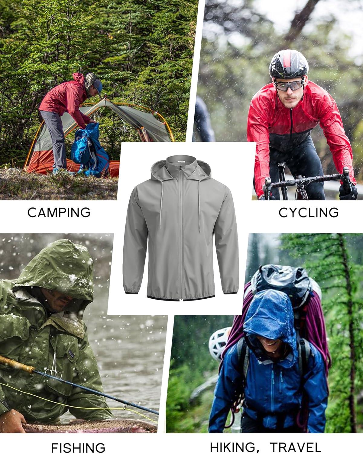 imageCOOFANDY Mens Packable Rain Jacket Lightweight Waterproof Raincoat with Hood Travel Hiking Golf WindbreakerGray